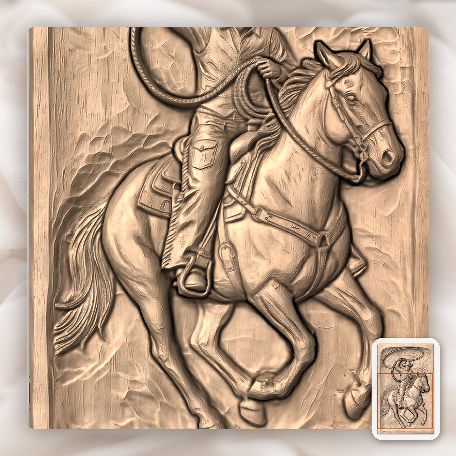 Cowboy Horse Lasso Scene CNC Relief STL bas-relief STL — view 8