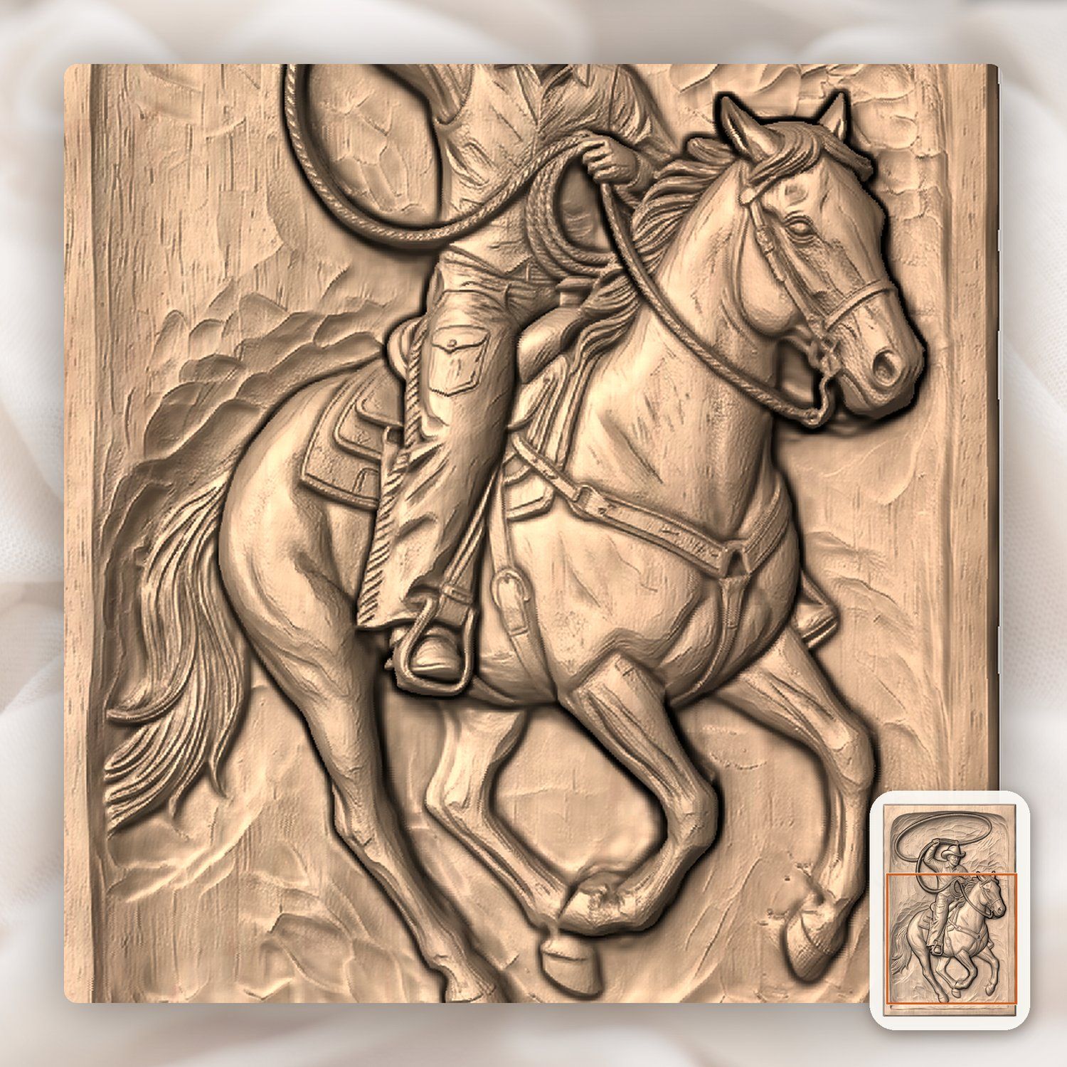 Cowboy Horse Lasso Scene CNC Relief STL bas-relief STL — view 9