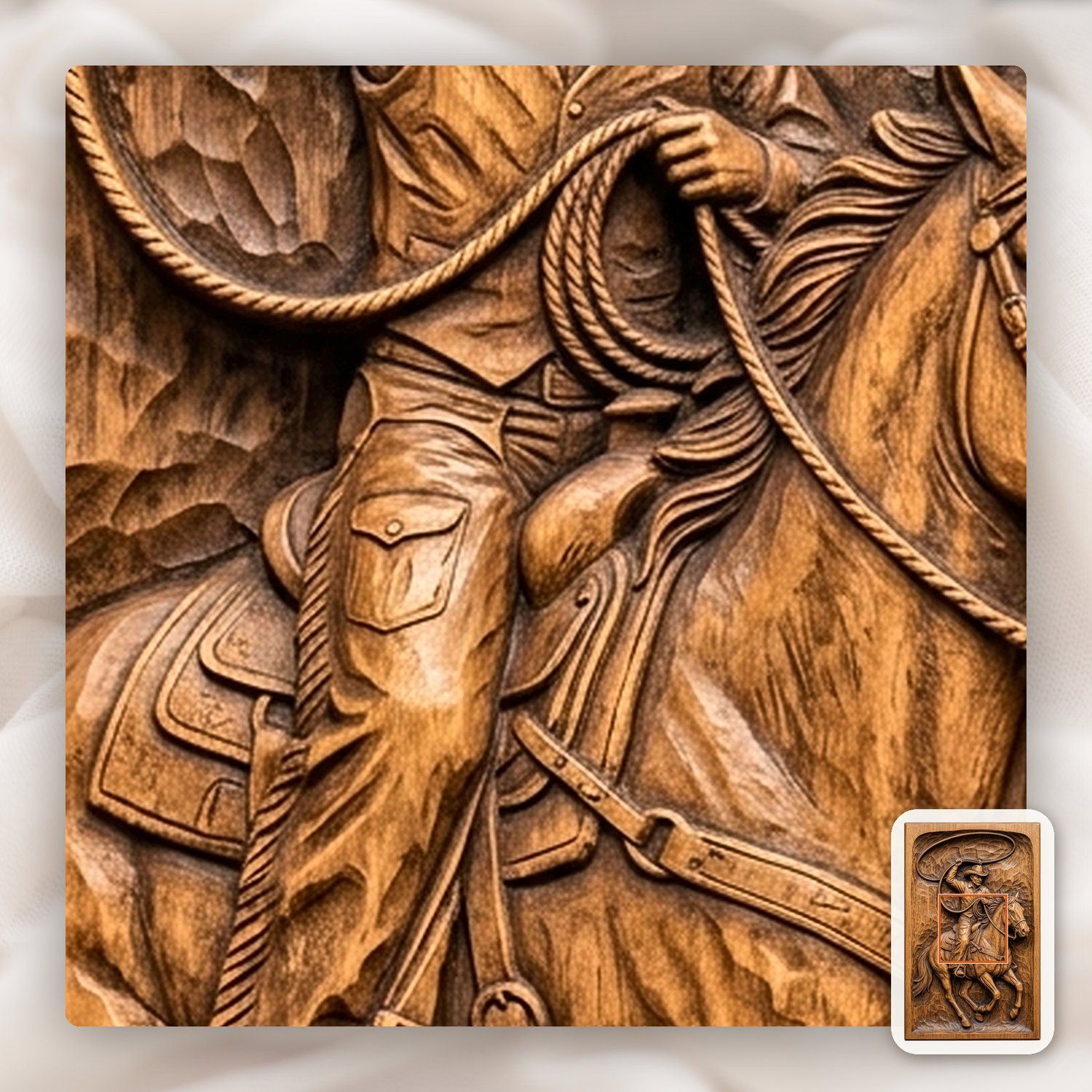 Cowboy Horse Lasso Scene CNC Relief STL bas-relief STL — view 10