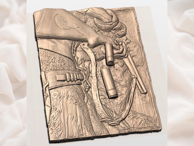 Hunter's Rifle and Eagle Bas-Relief STL for CNC Carving bas-relief STL — view 3