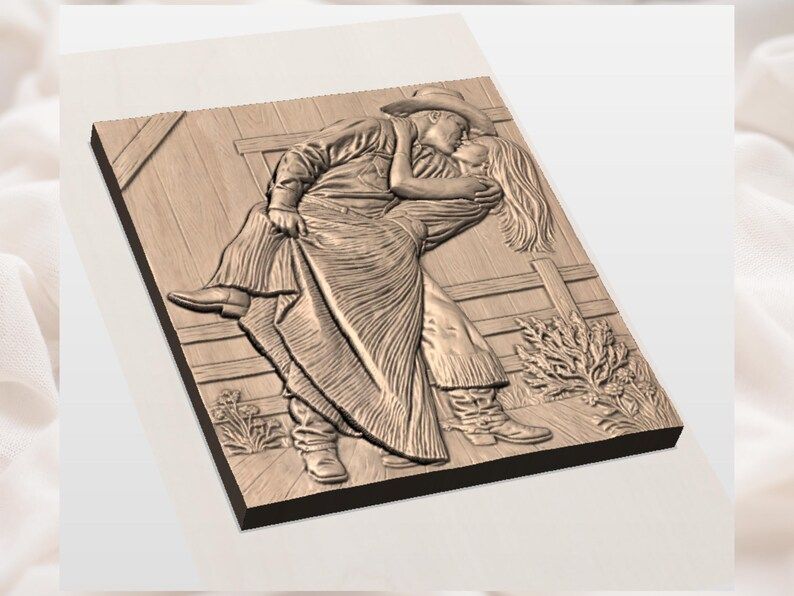 Cowboy Dipping Cowgirl in a Kiss, Western Romance Relief STL bas-relief STL — view 3