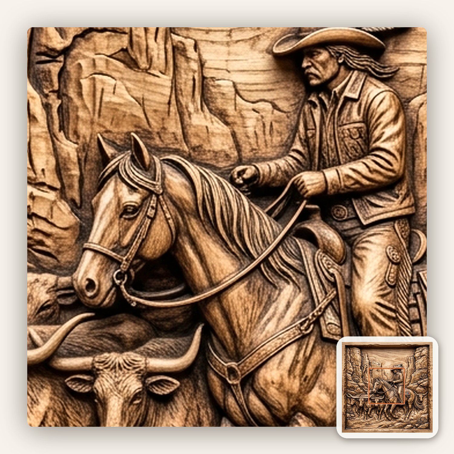 Cowboy Longhorn Cattle Drive CNC Relief STL bas-relief STL — view 9