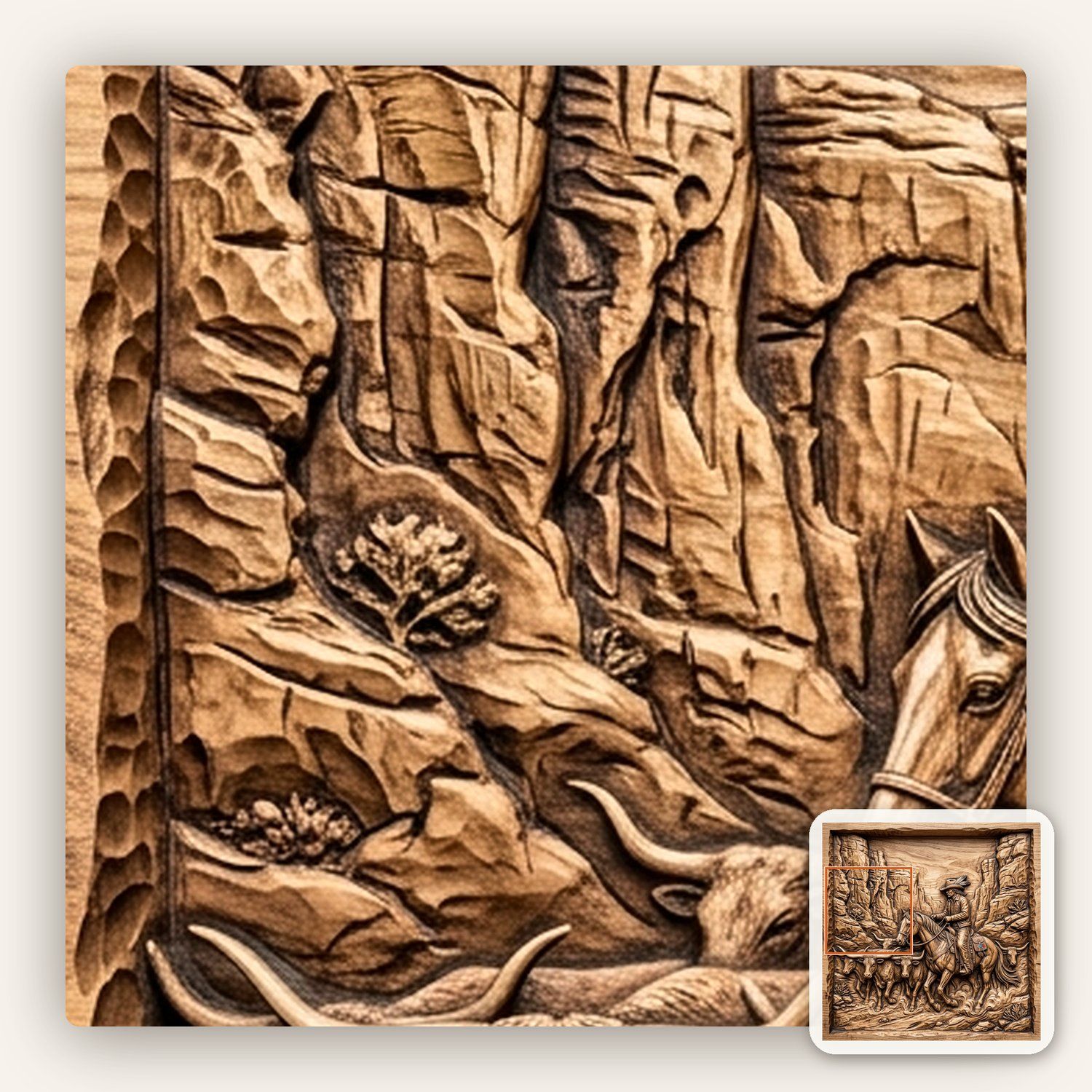 Cowboy Longhorn Cattle Drive CNC Relief STL bas-relief STL — view 10