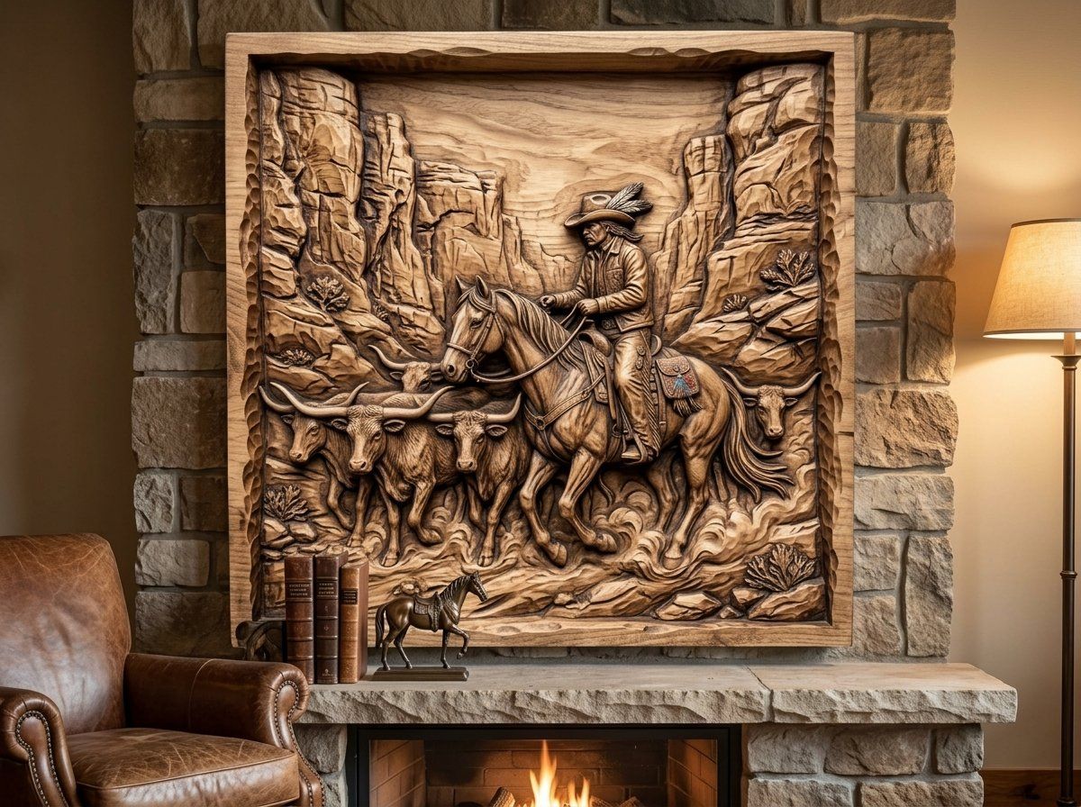 Cowboy Longhorn Cattle Drive CNC Relief STL bas-relief STL — view 11