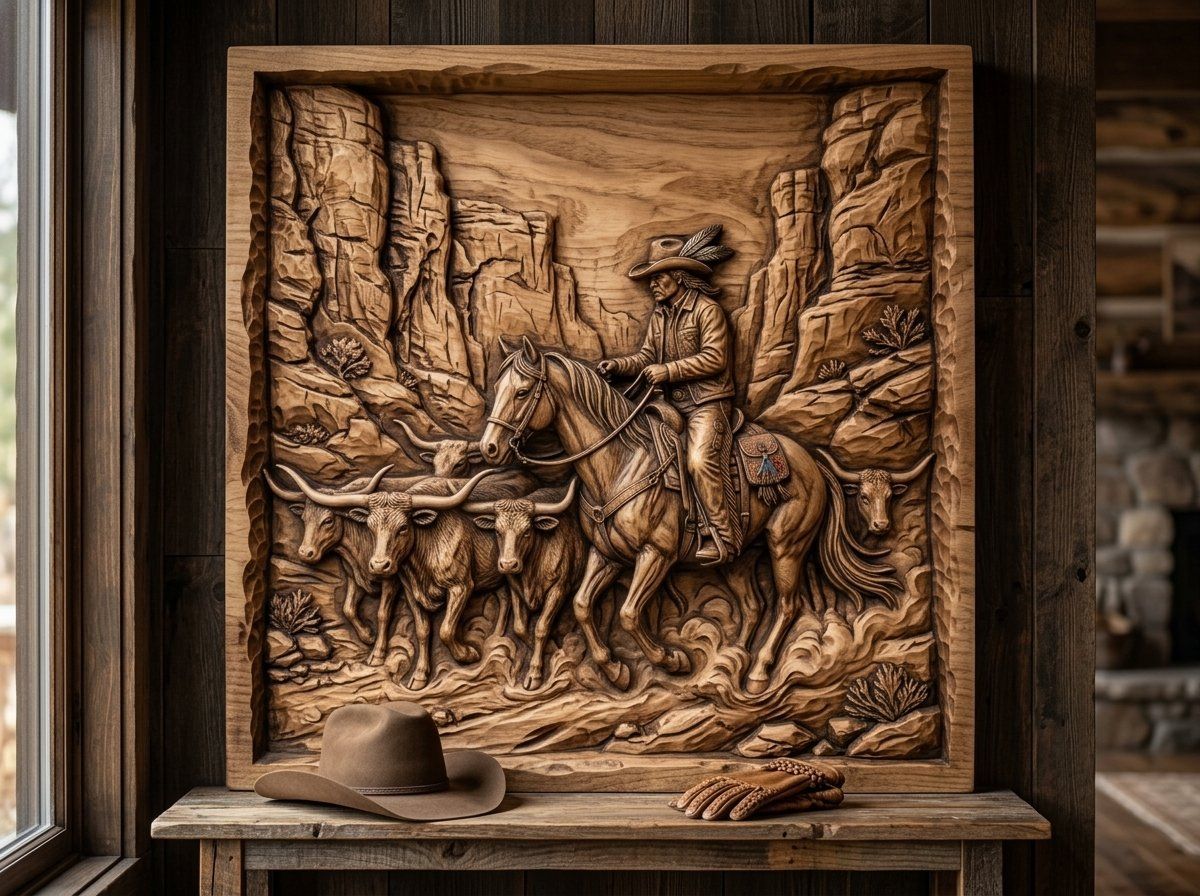 Cowboy Longhorn Cattle Drive CNC Relief STL bas-relief STL — view 12