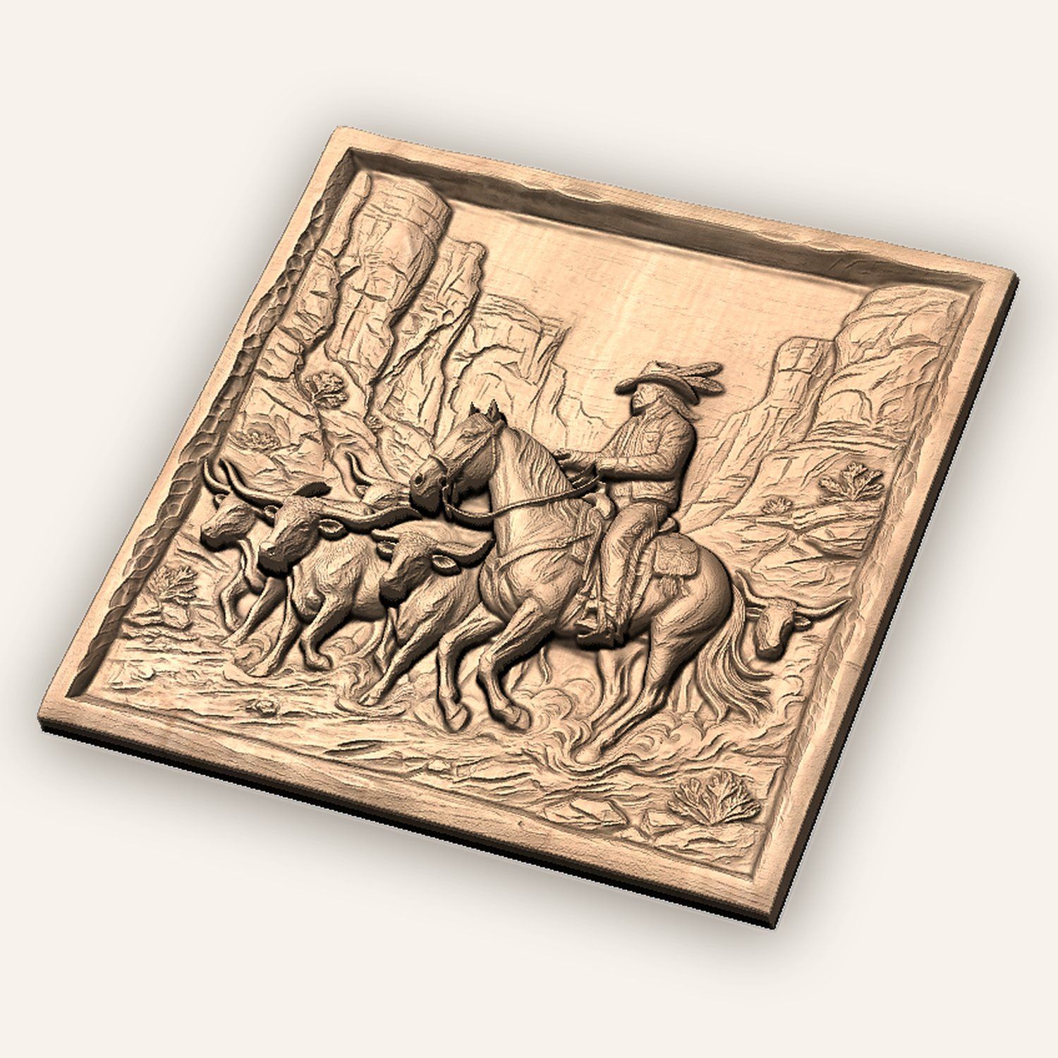 Cowboy Longhorn Cattle Drive CNC Relief STL bas-relief STL — view 4