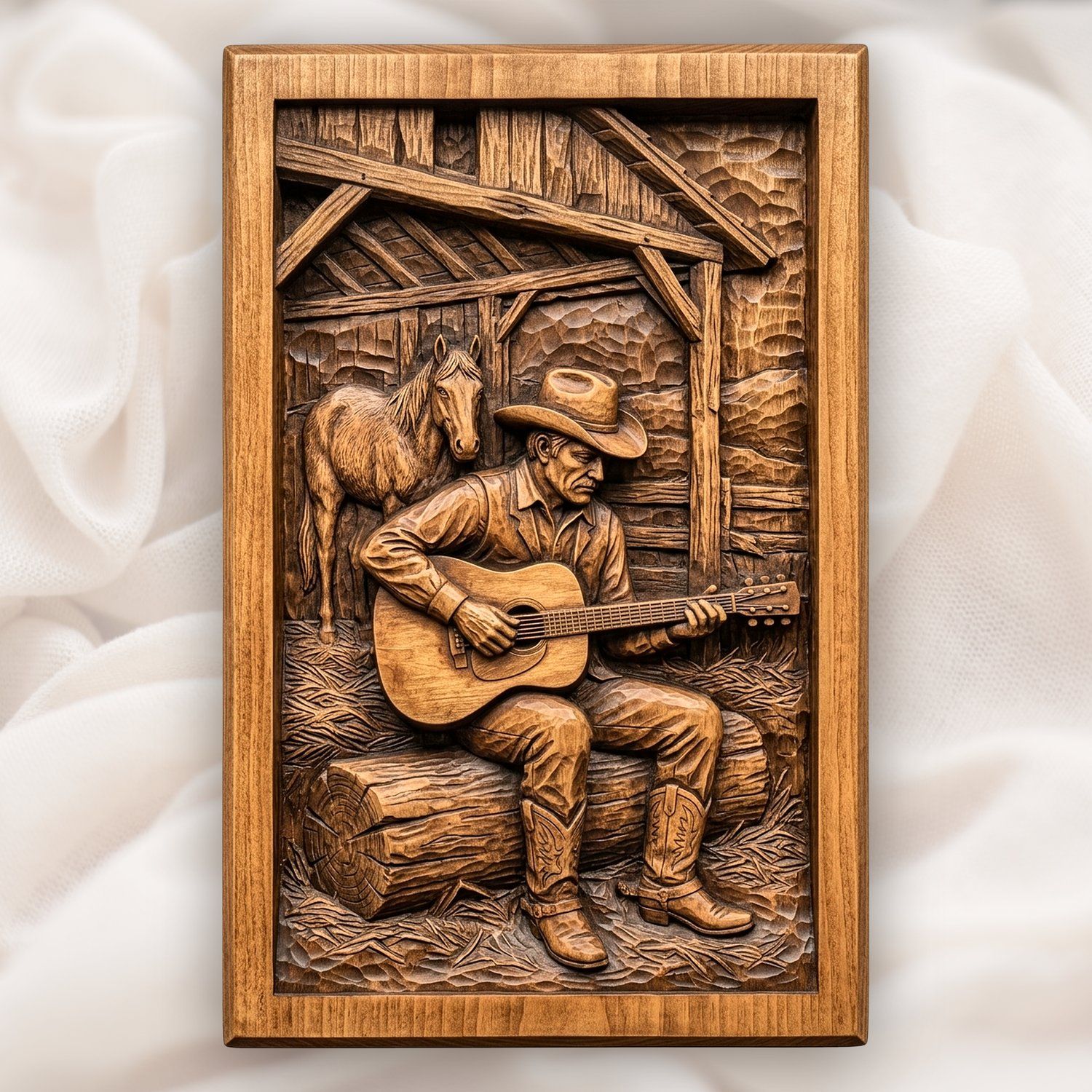 Cowboy Playing Guitar Horse Barn CNC Relief STL bas-relief STL design