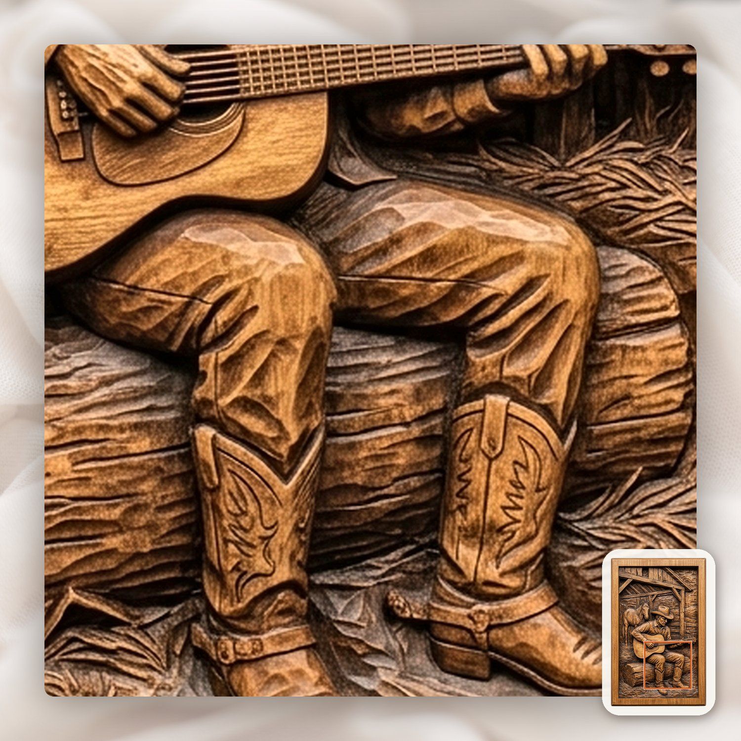 Cowboy Playing Guitar Horse Barn CNC Relief STL bas-relief STL — view 11