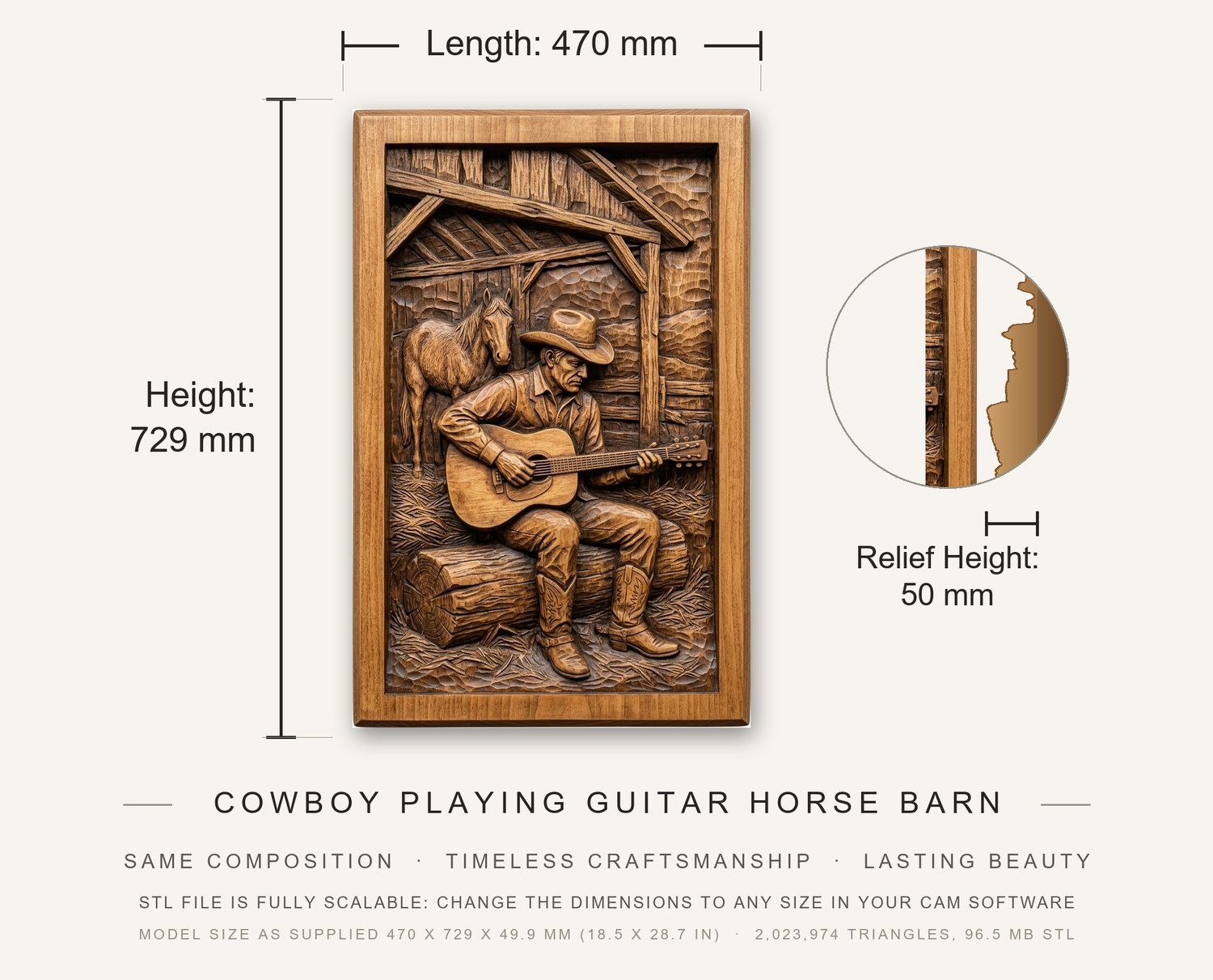 Cowboy Playing Guitar Horse Barn CNC Relief STL bas-relief STL — view 3