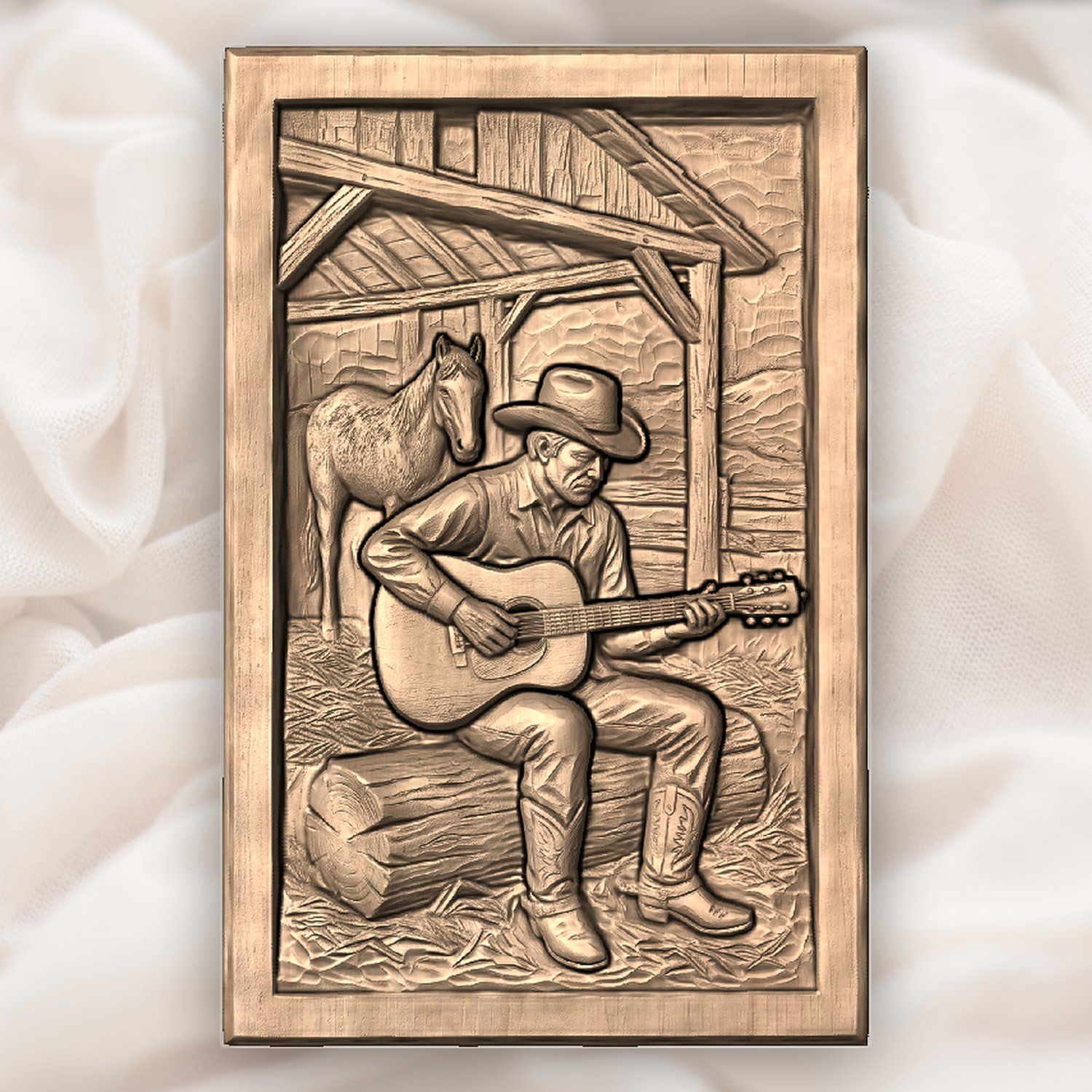 Cowboy Playing Guitar Horse Barn CNC Relief STL bas-relief STL — view 4