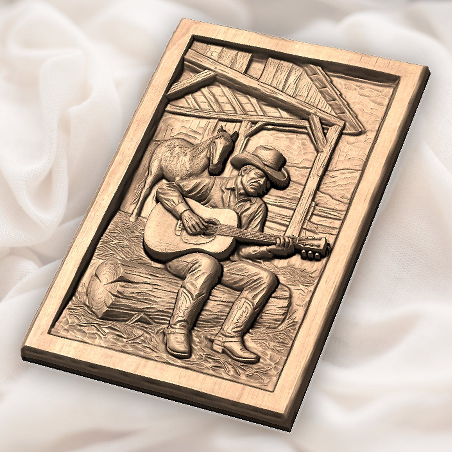 Cowboy Playing Guitar Horse Barn CNC Relief STL bas-relief STL — view 5