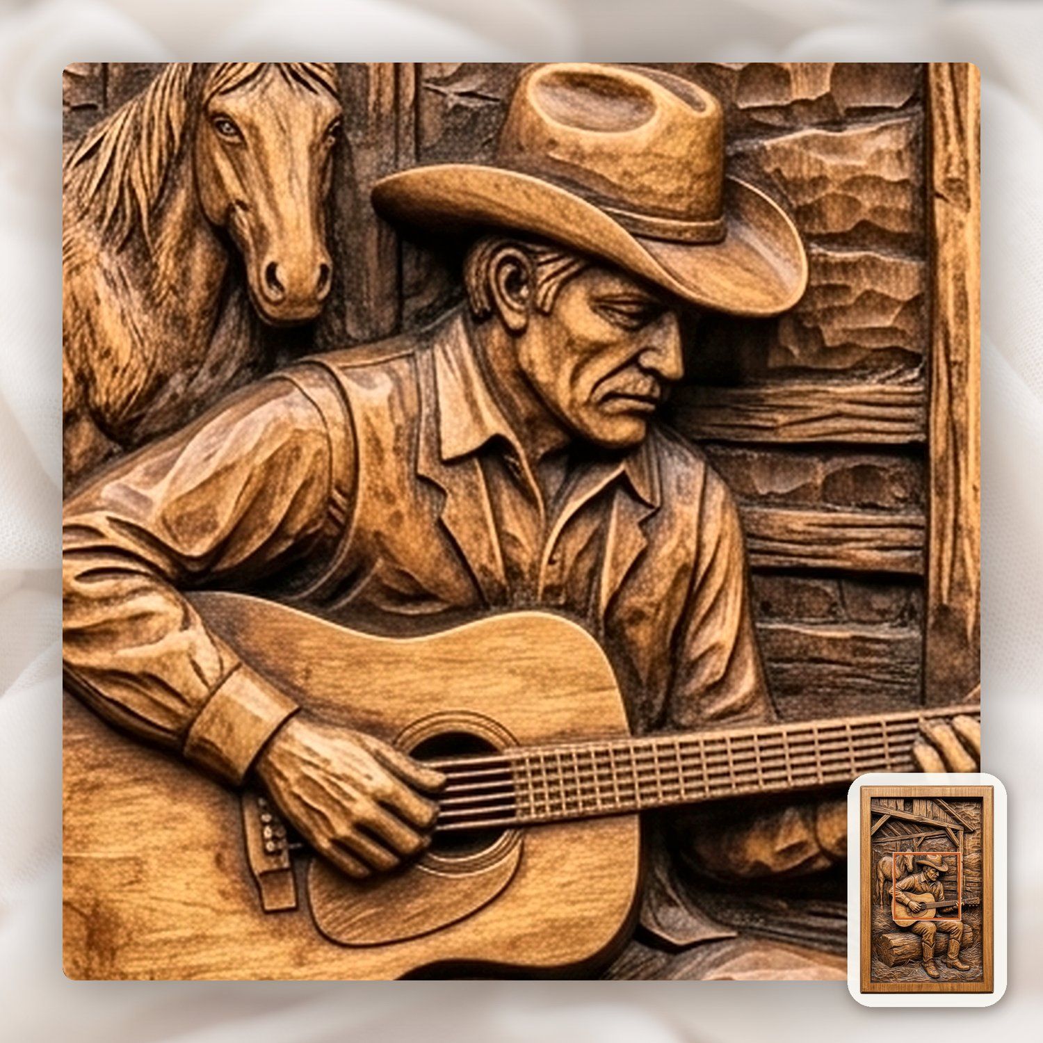 Cowboy Playing Guitar Horse Barn CNC Relief STL bas-relief STL — view 10