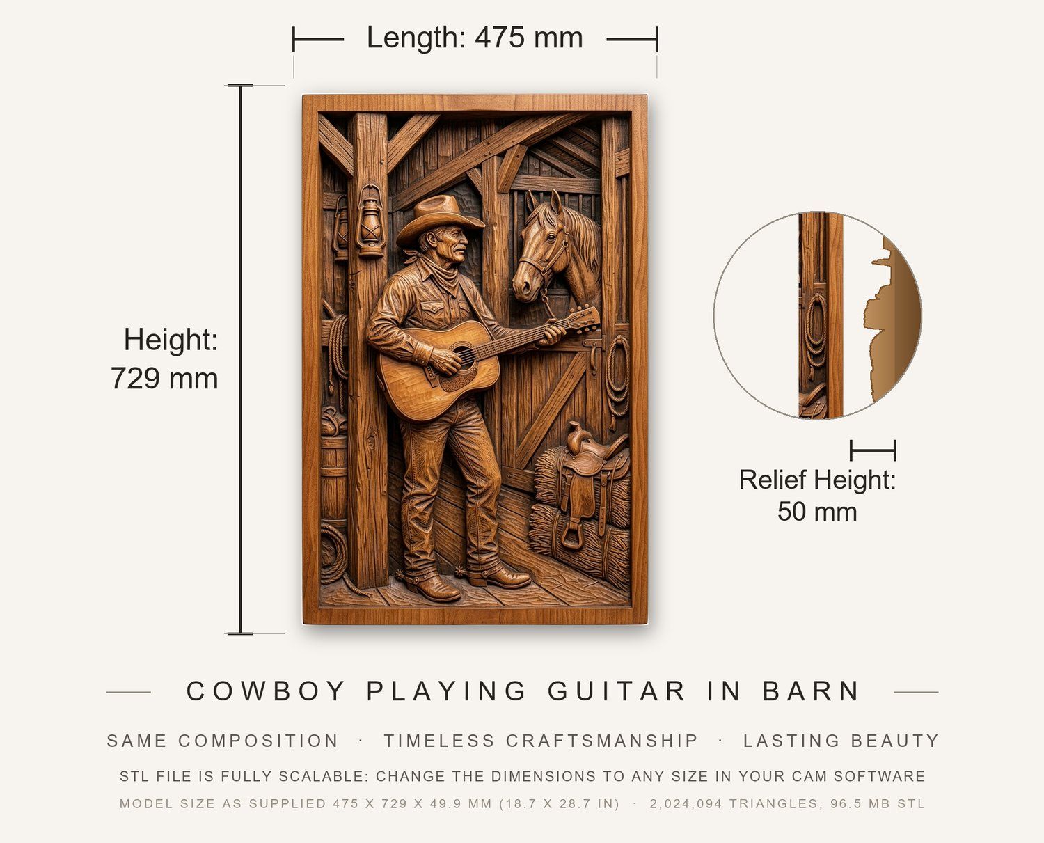 Cowboy Playing Guitar in Barn CNC Relief STL bas-relief STL — view 3
