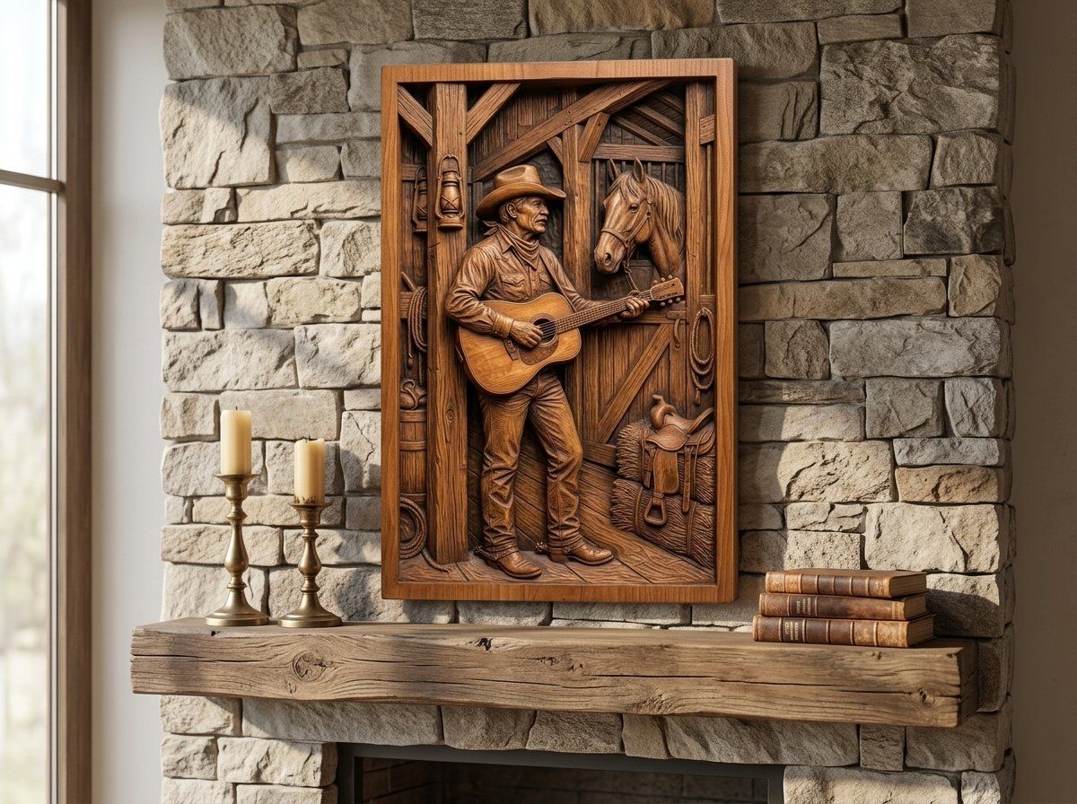 Cowboy Playing Guitar in Barn CNC Relief STL bas-relief STL — view 13