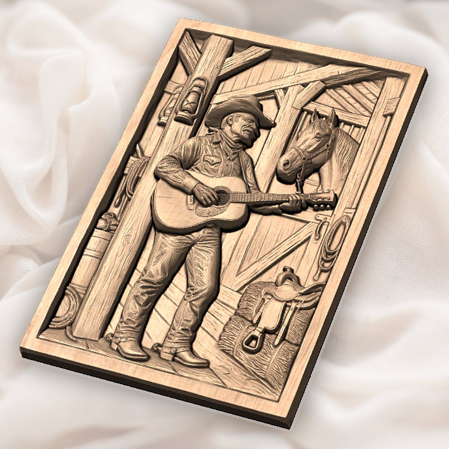 Cowboy Playing Guitar in Barn CNC Relief STL bas-relief STL — view 5