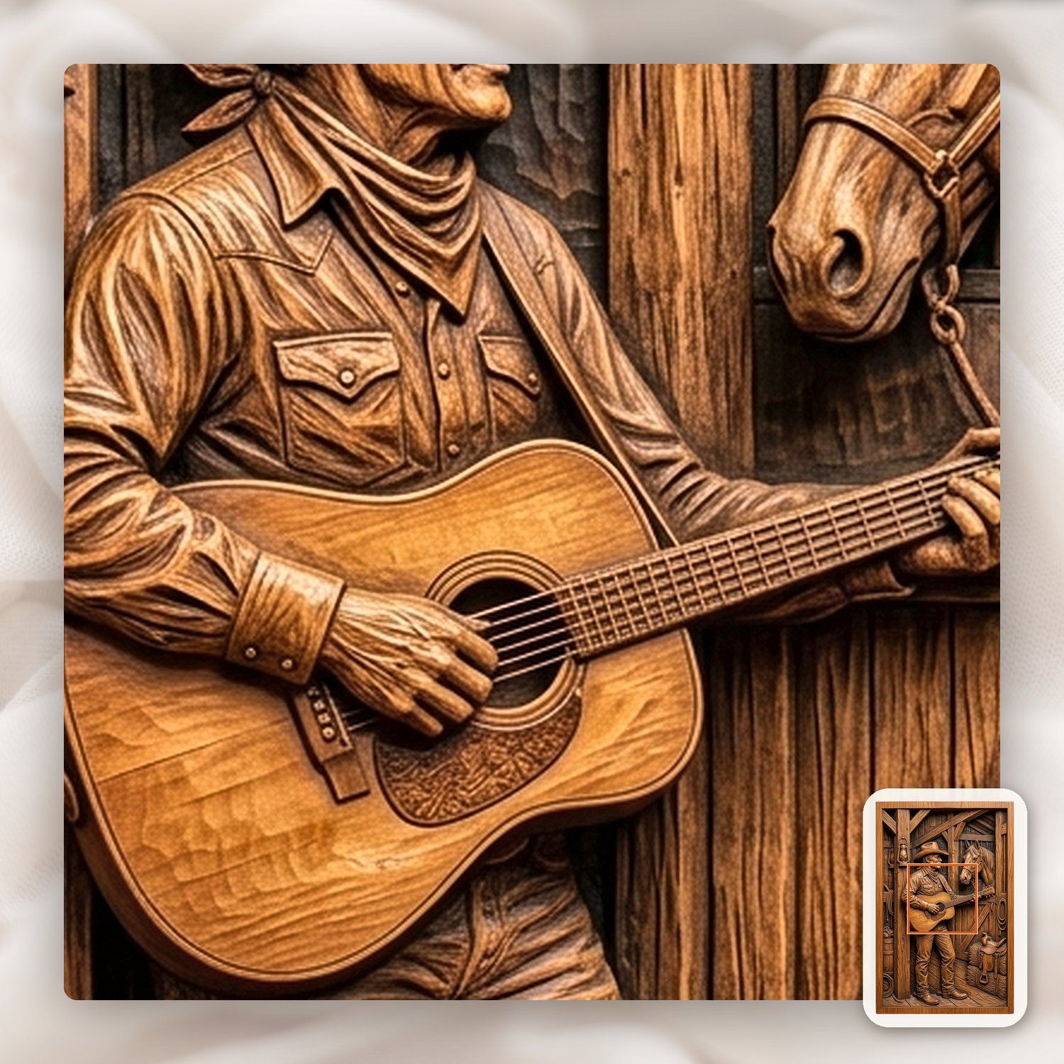 Cowboy Playing Guitar in Barn CNC Relief STL bas-relief STL — view 10
