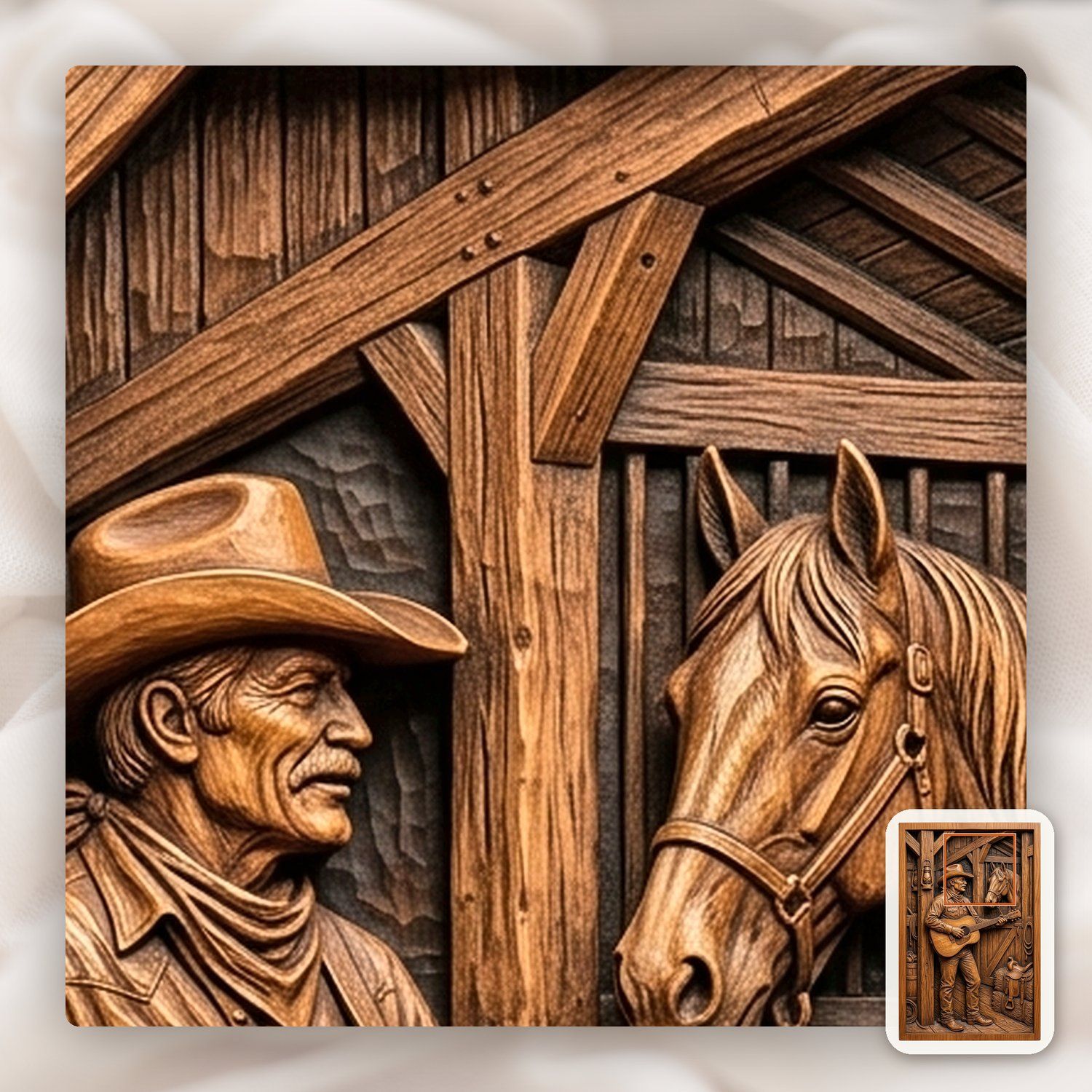Cowboy Playing Guitar in Barn CNC Relief STL bas-relief STL — view 11