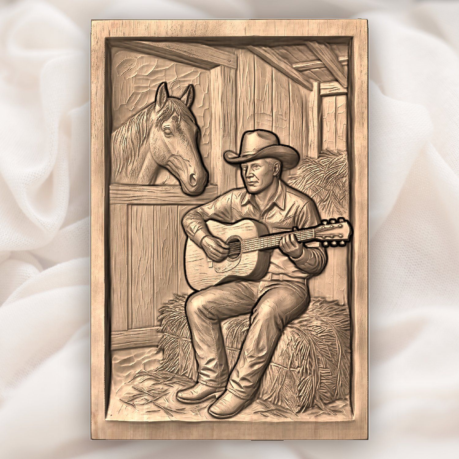 Cowboy Playing Guitar in Barn Scene CNC Relief STL bas-relief STL — view 4