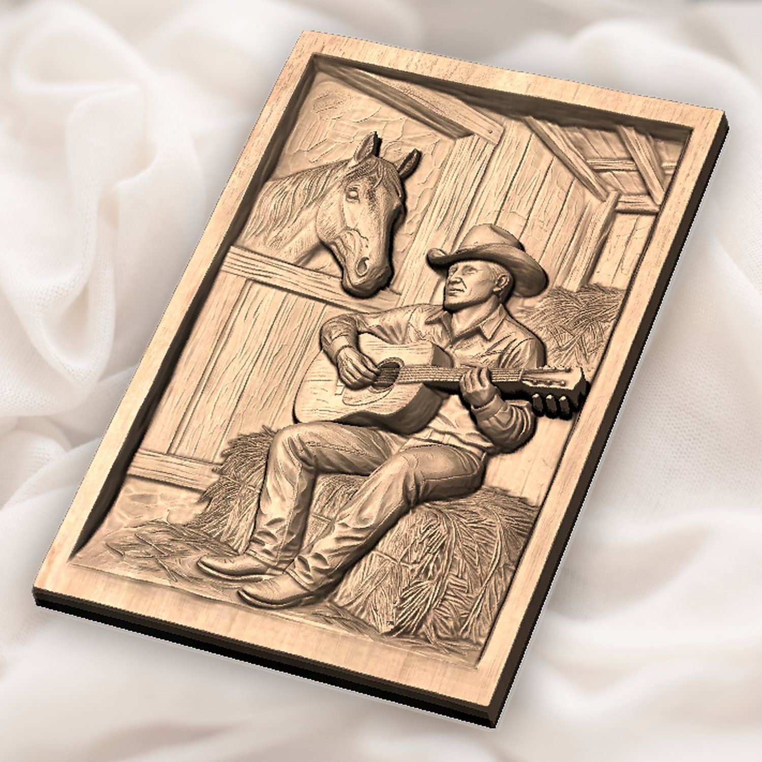 Cowboy Playing Guitar in Barn Scene CNC Relief STL bas-relief STL — view 5
