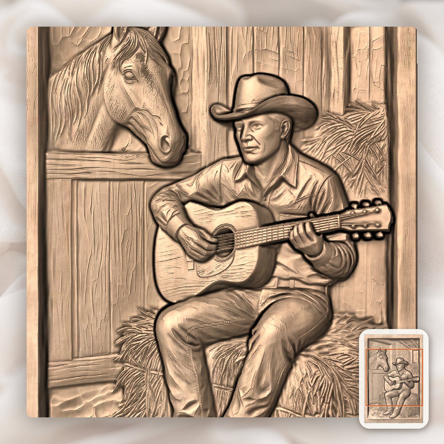 Cowboy Playing Guitar in Barn Scene CNC Relief STL bas-relief STL — view 6