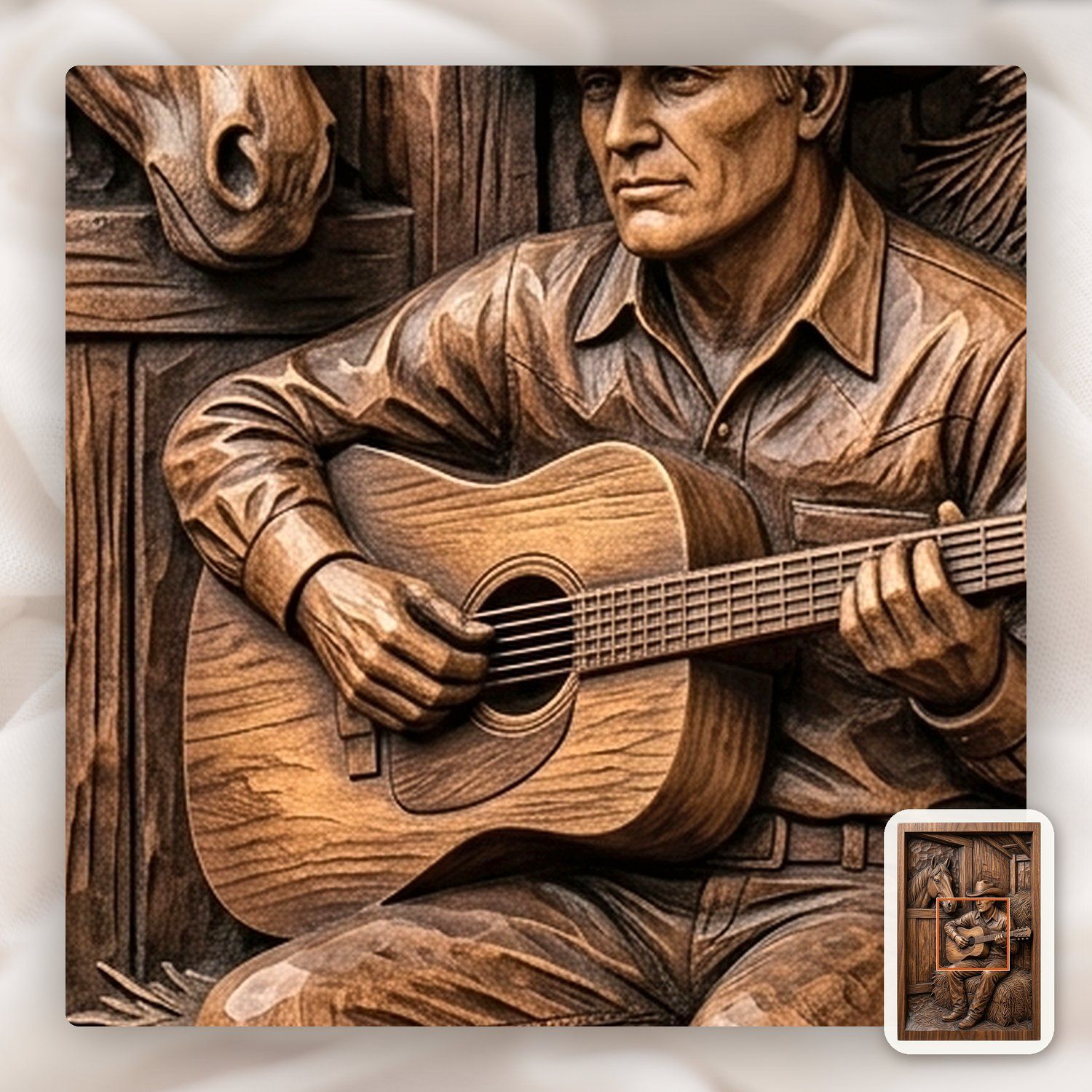 Cowboy Playing Guitar in Barn Scene CNC Relief STL bas-relief STL — view 10