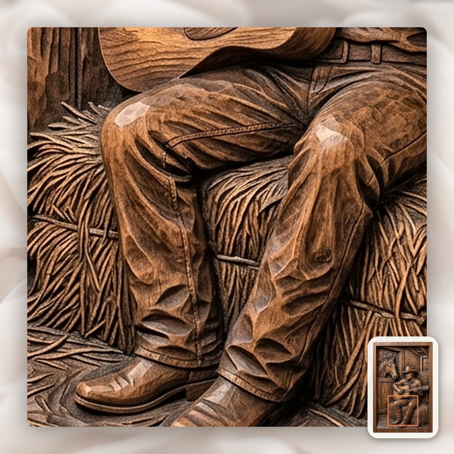Cowboy Playing Guitar in Barn Scene CNC Relief STL bas-relief STL — view 11