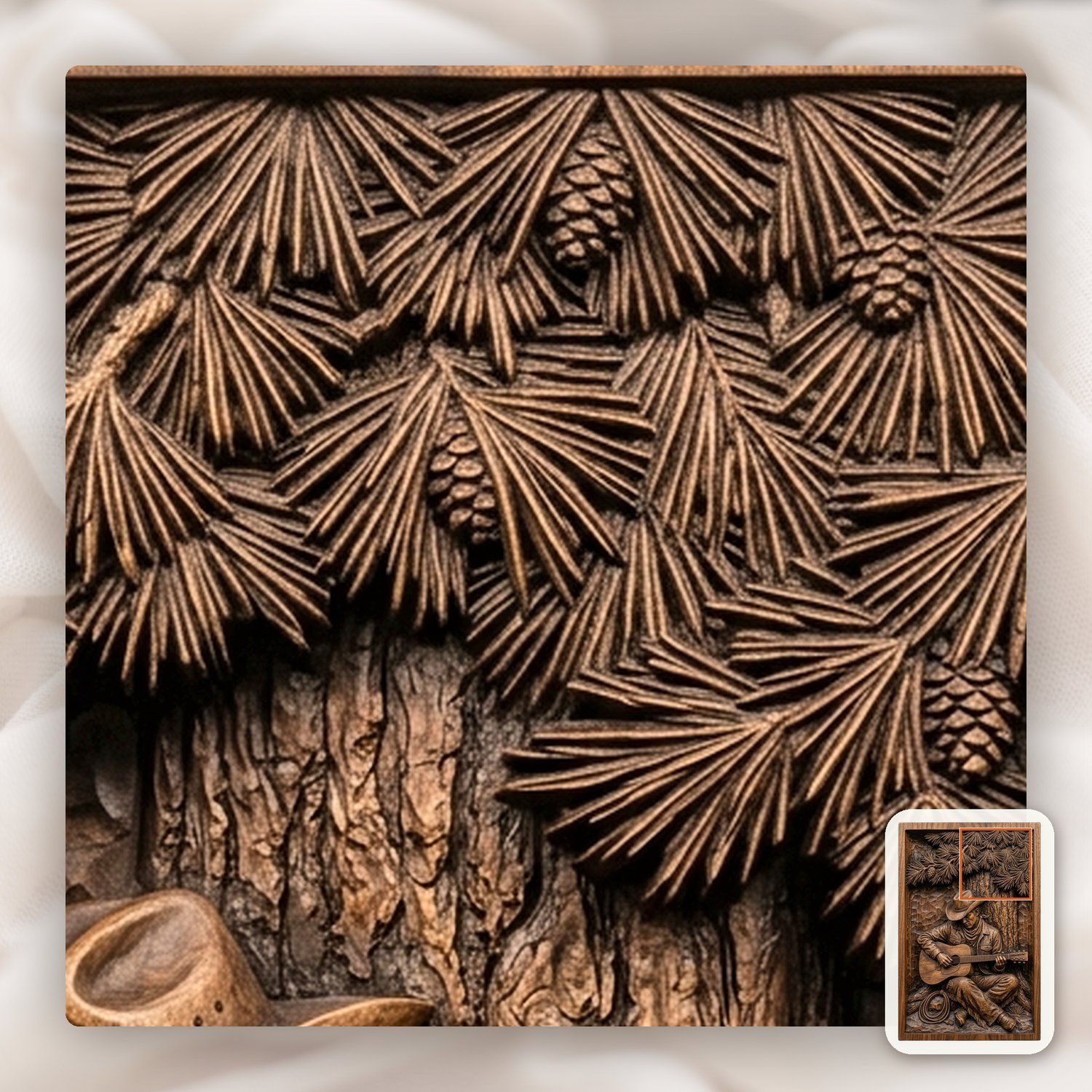 Cowboy Playing Guitar Under Pine Tree CNC Relief STL bas-relief STL — view 11