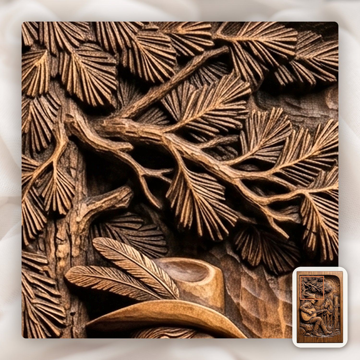 Cowboy Playing Guitar Under Pine Tree CNC Relief STL bas-relief STL — view 11