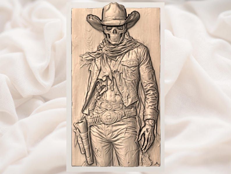 Undead Gunslinger Skeleton Cowboy Bas-Relief STL for CNC bas-relief STL — view 2