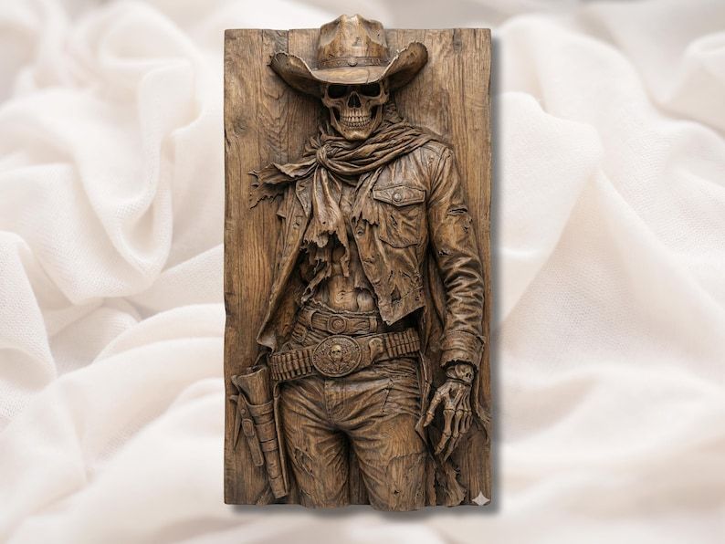 Undead Gunslinger Skeleton Cowboy Bas-Relief STL for CNC bas-relief STL design