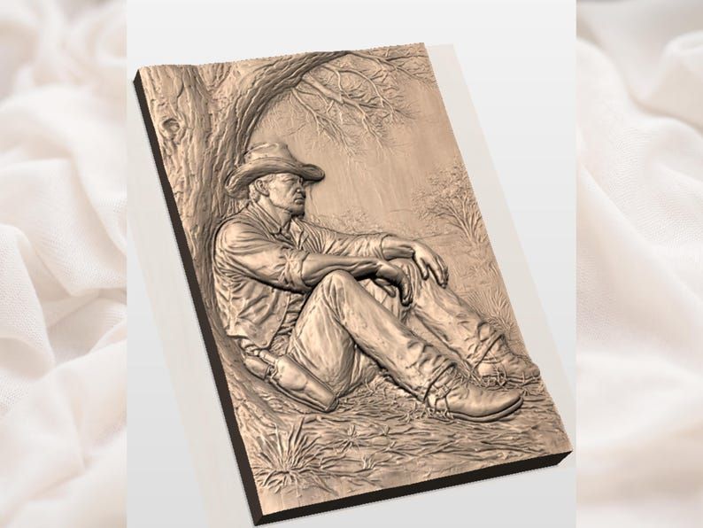 Resting Cowboy Under a Tree Bas-Relief STL Carving File bas-relief STL — view 2