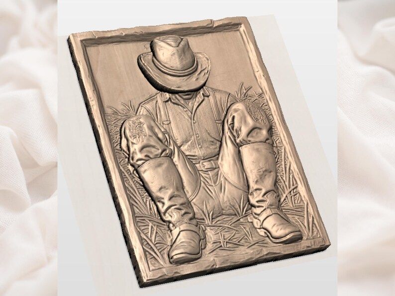 Kneeling Cowboy in Prayer Bas-Relief STL for CNC Carving bas-relief STL — view 2