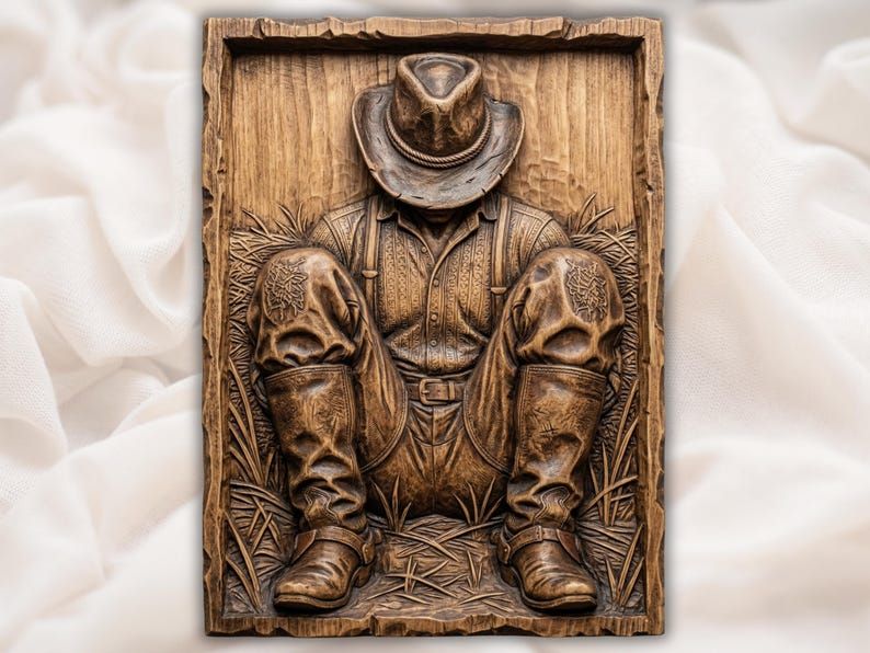 Kneeling Cowboy in Prayer Bas-Relief STL for CNC Carving bas-relief STL design