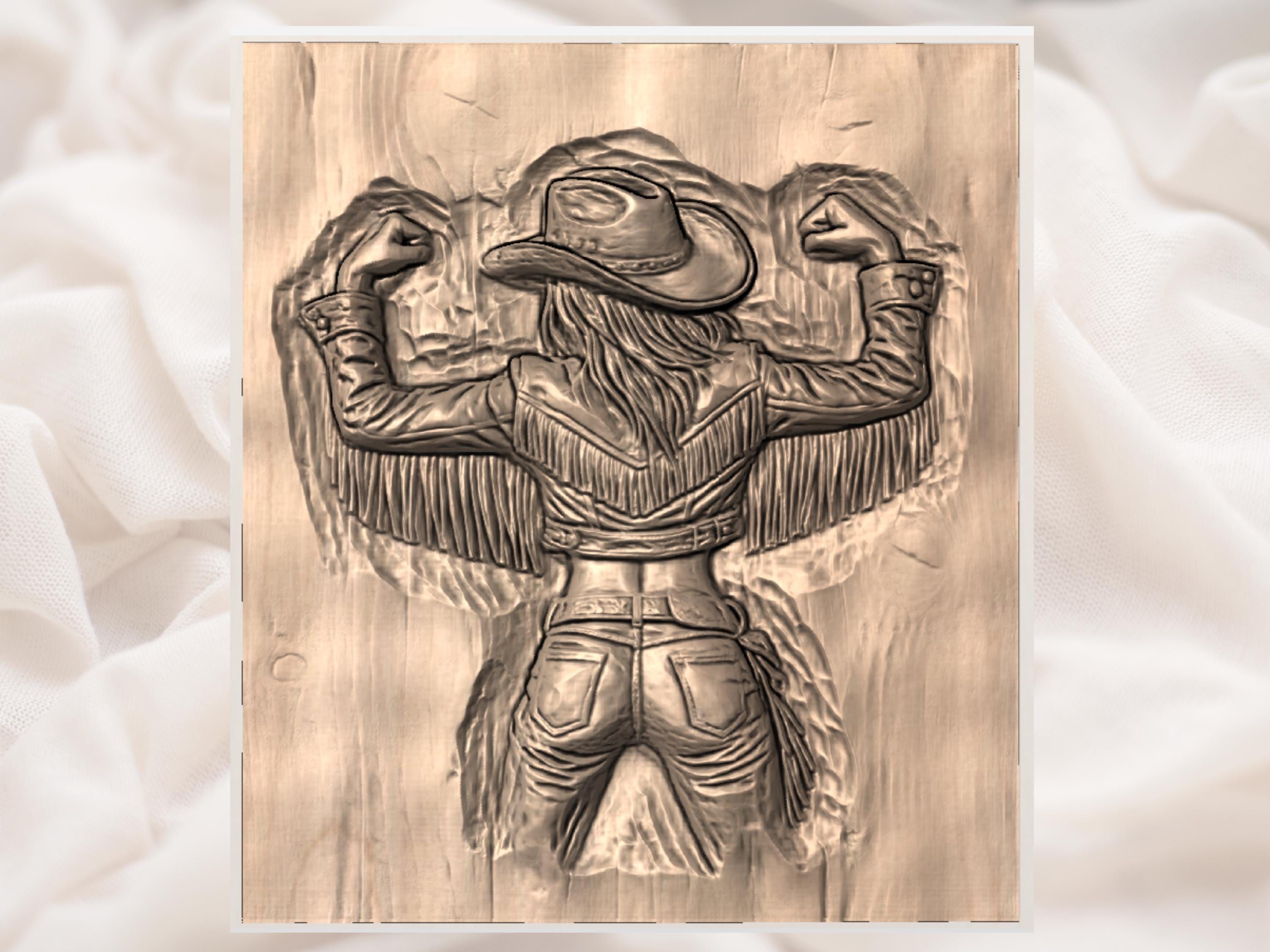 Cowgirl in Fringe Jacket Bas-Relief STL for CNC Carving bas-relief STL — view 3