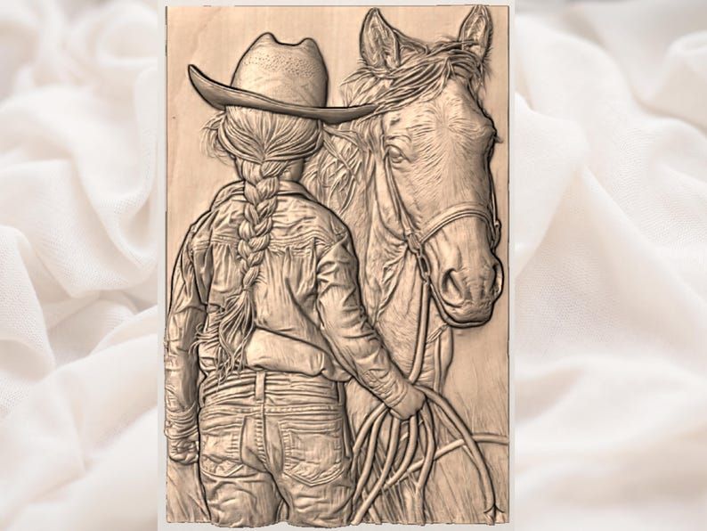 Cowgirl and Her Horse Bas-Relief STL for CNC Carving bas-relief STL — view 2