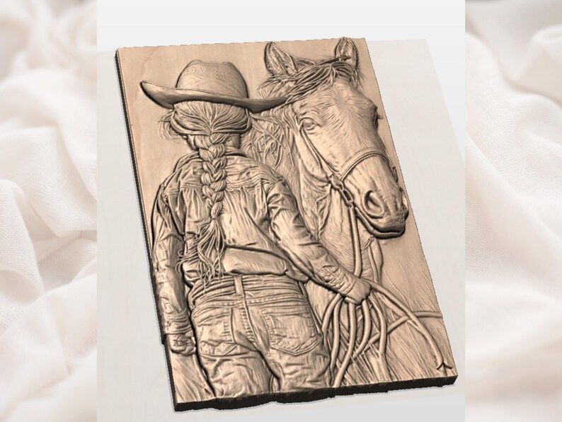 Cowgirl and Her Horse Bas-Relief STL for CNC Carving bas-relief STL — view 3