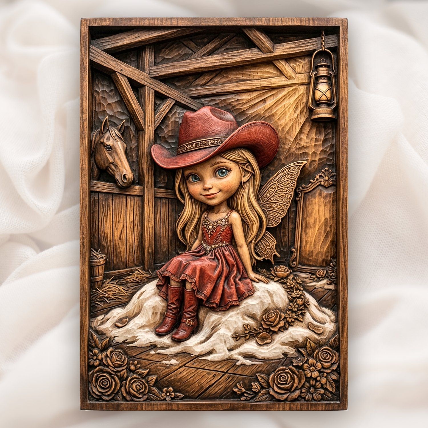 Cowgirl Fairy Western Barn Scene CNC Relief STL bas-relief STL design