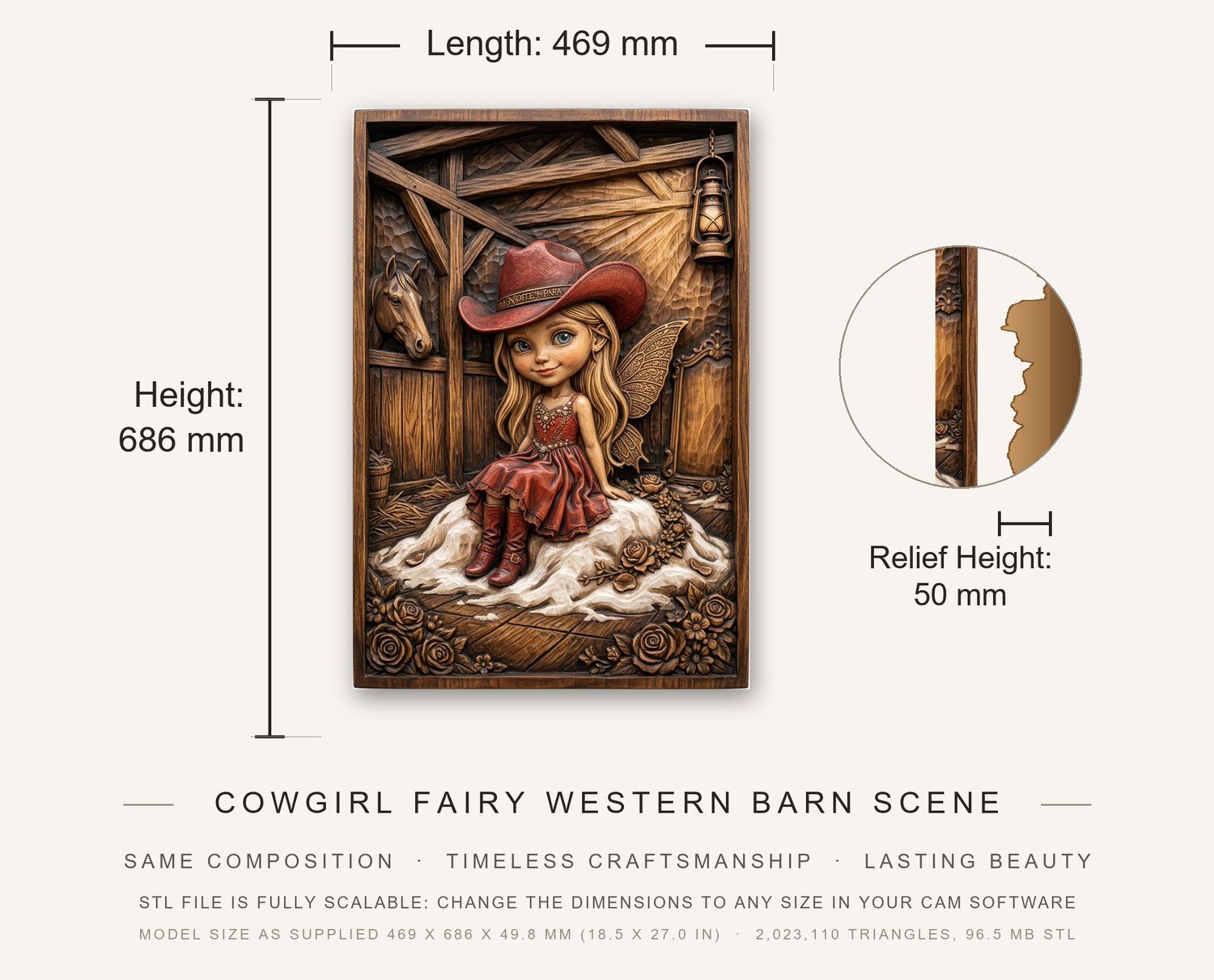 Cowgirl Fairy Western Barn Scene CNC Relief STL bas-relief STL — view 3