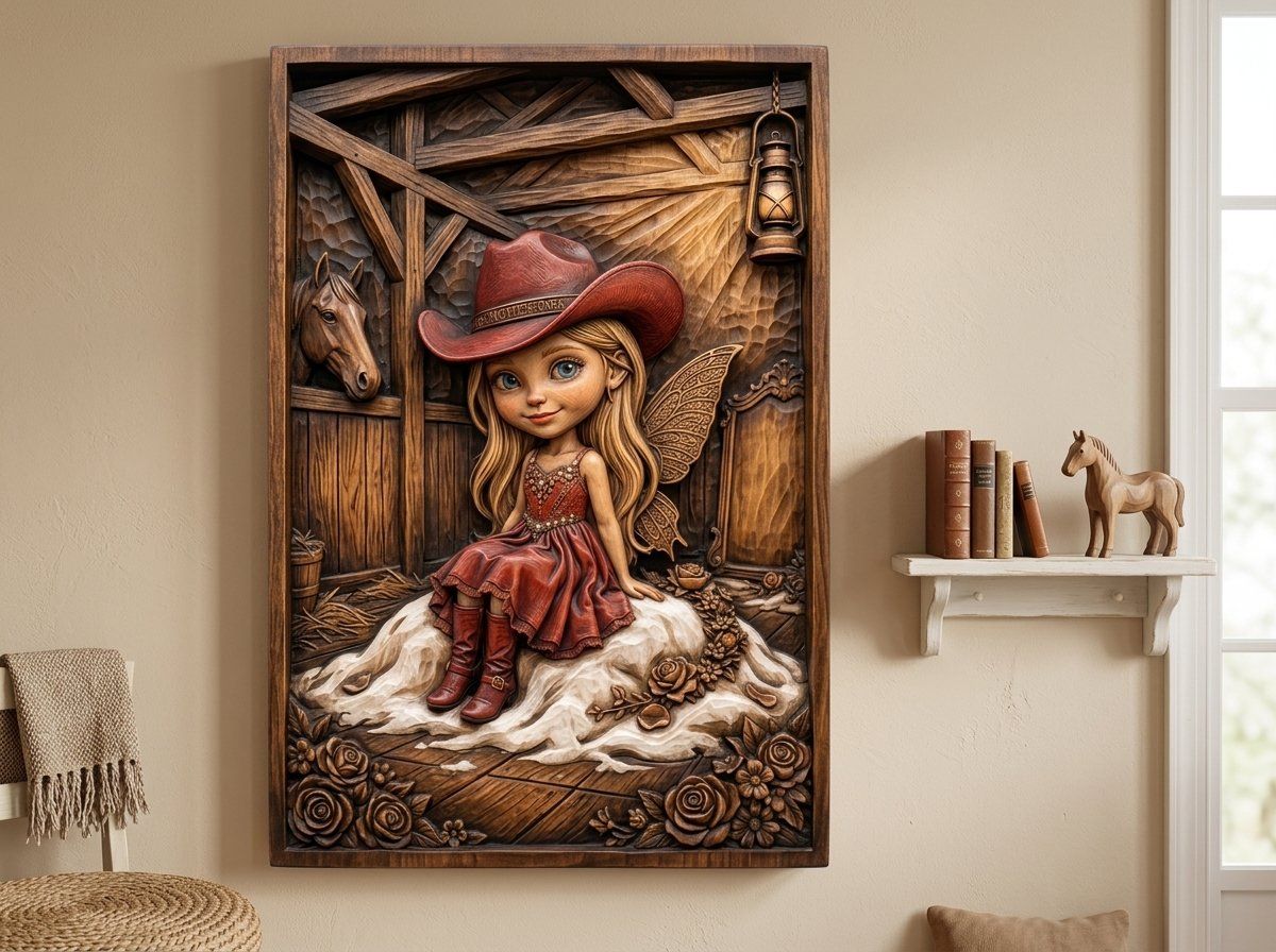 Cowgirl Fairy Western Barn Scene CNC Relief STL bas-relief STL — view 14