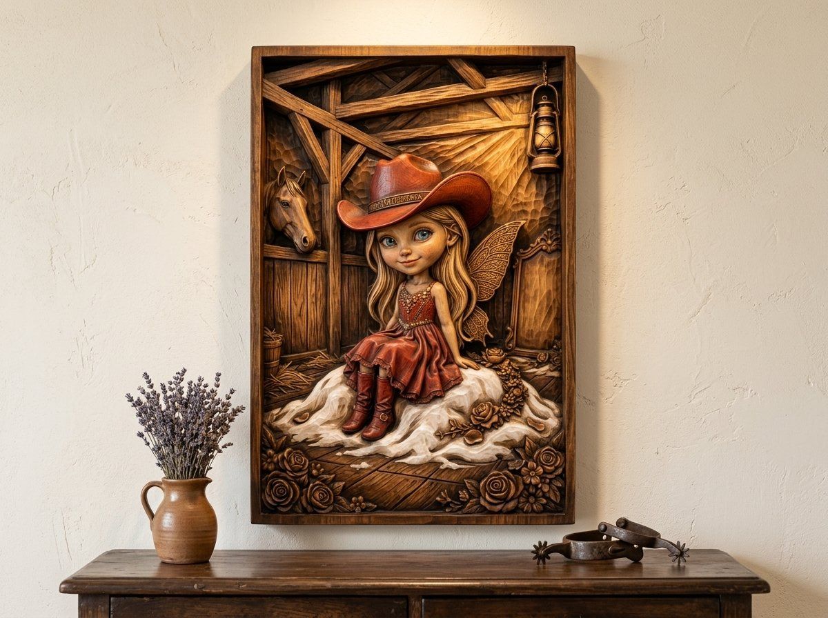 Cowgirl Fairy Western Barn Scene CNC Relief STL bas-relief STL — view 15