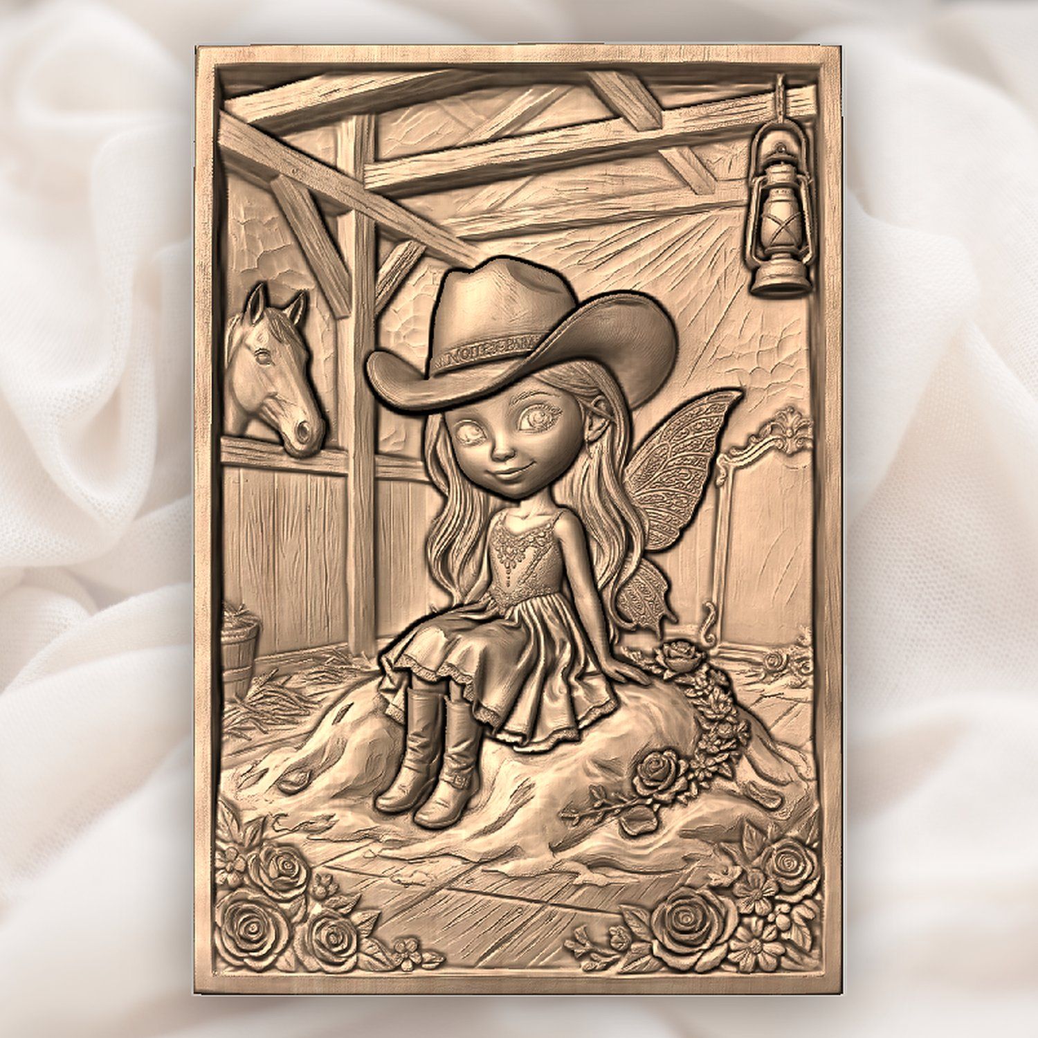 Cowgirl Fairy Western Barn Scene CNC Relief STL bas-relief STL — view 4