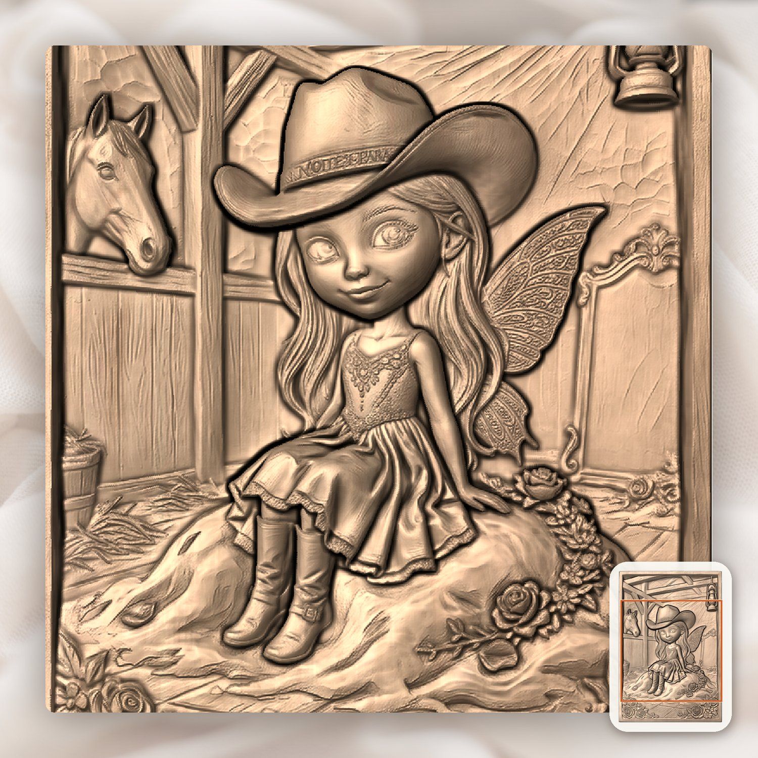 Cowgirl Fairy Western Barn Scene CNC Relief STL bas-relief STL — view 6