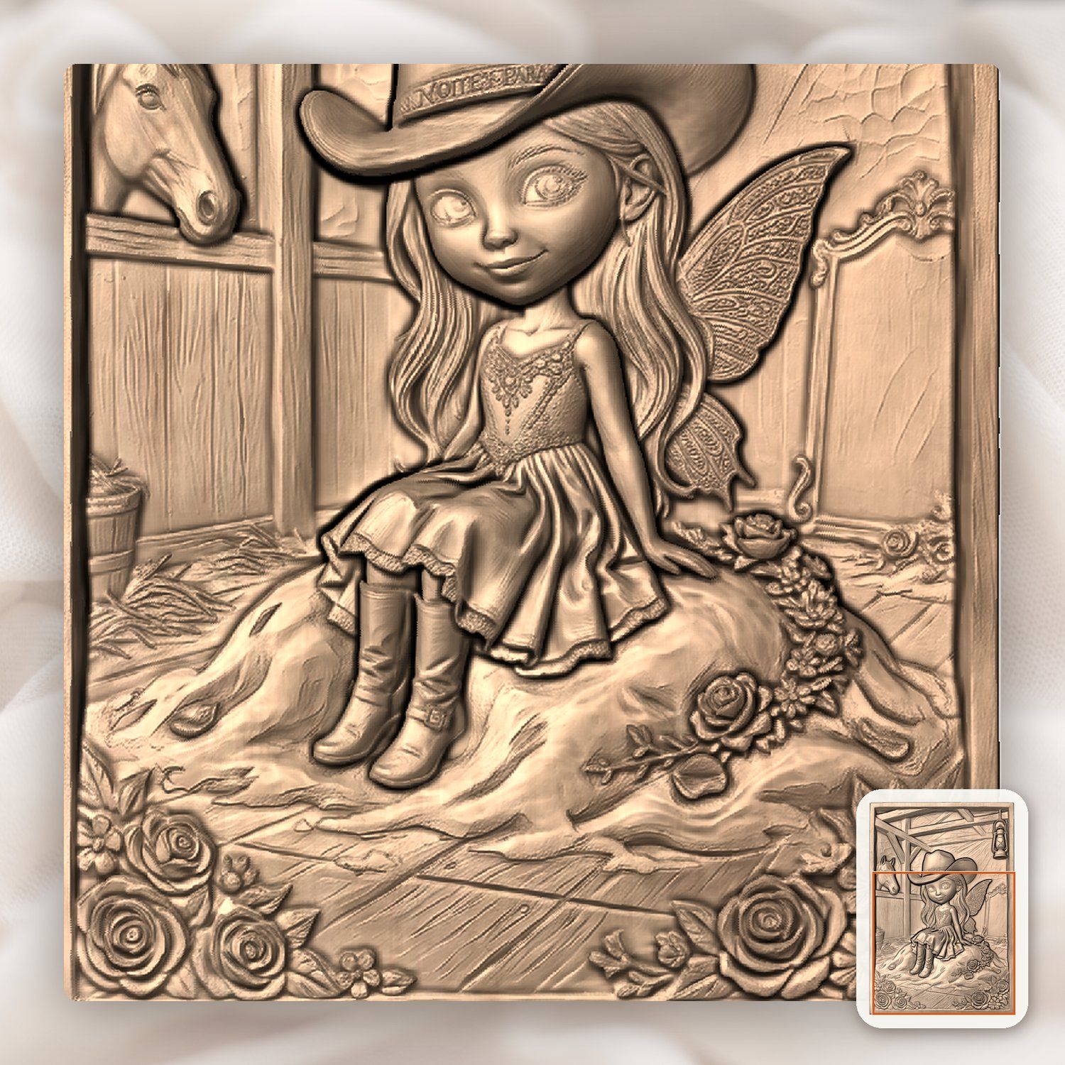 Cowgirl Fairy Western Barn Scene CNC Relief STL bas-relief STL — view 7