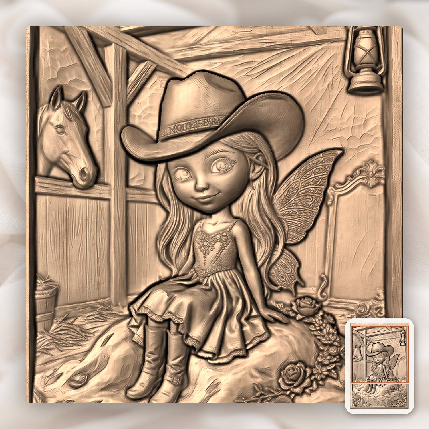 Cowgirl Fairy Western Barn Scene CNC Relief STL bas-relief STL — view 8