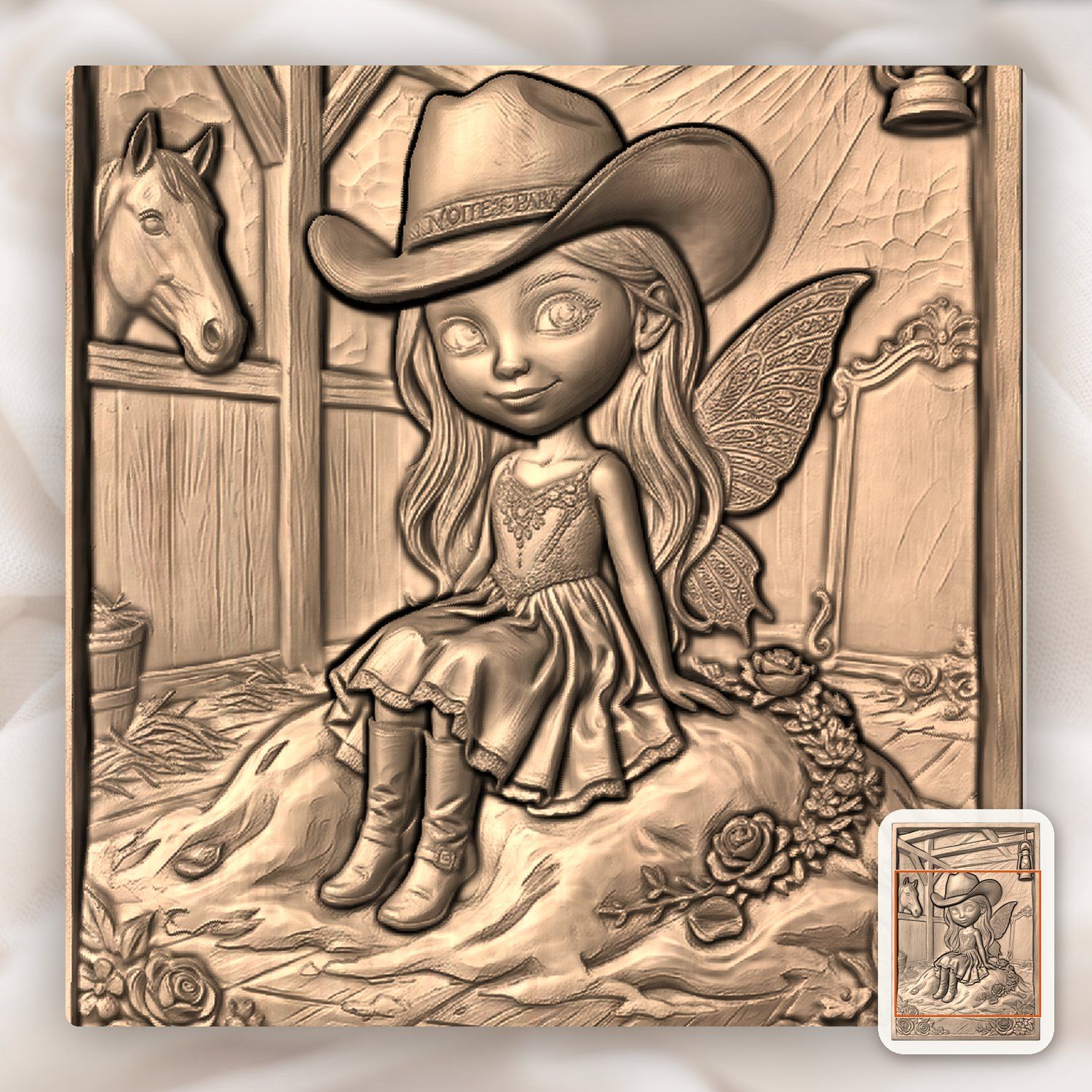 Cowgirl Fairy Western Barn Scene CNC Relief STL bas-relief STL — view 9
