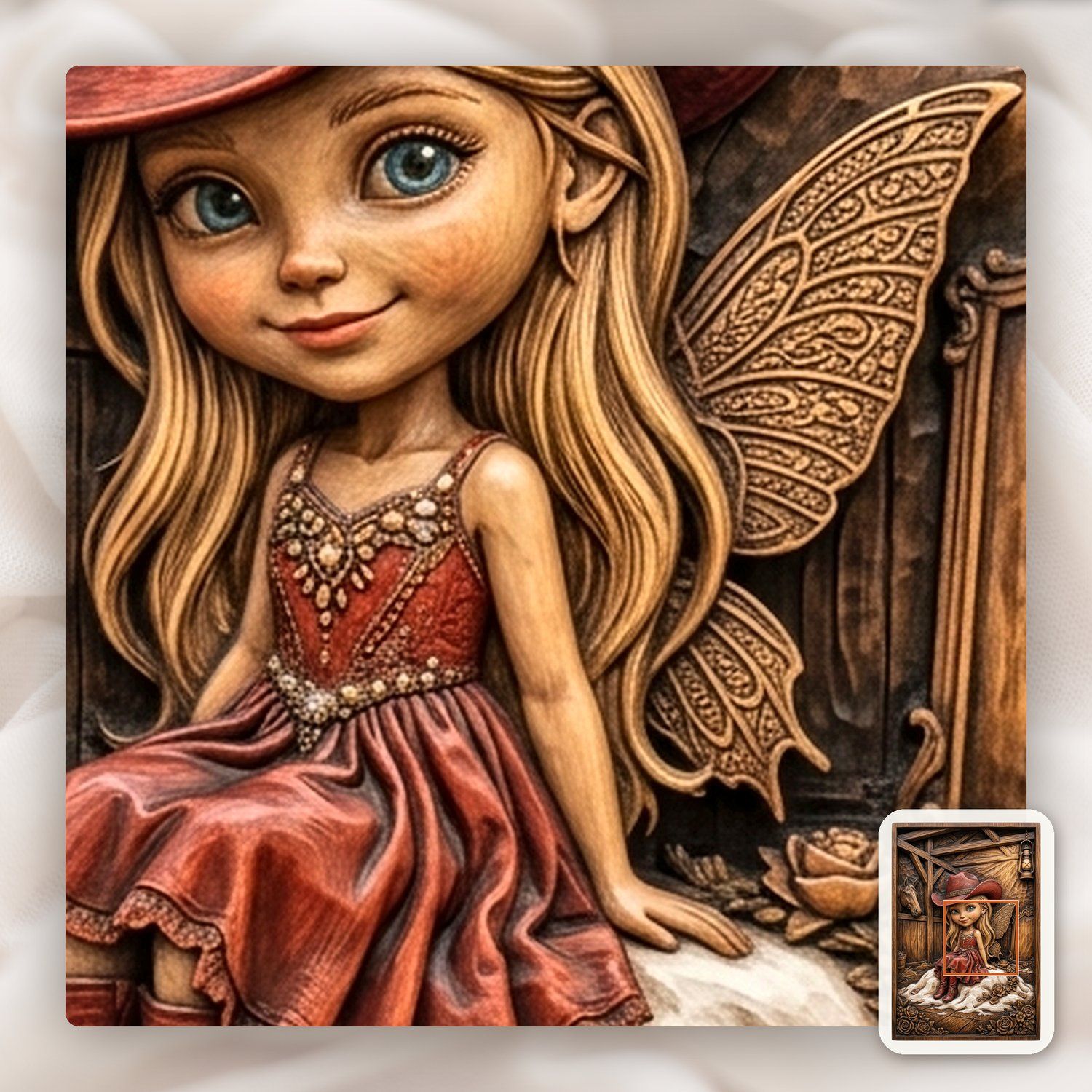 Cowgirl Fairy Western Barn Scene CNC Relief STL bas-relief STL — view 10