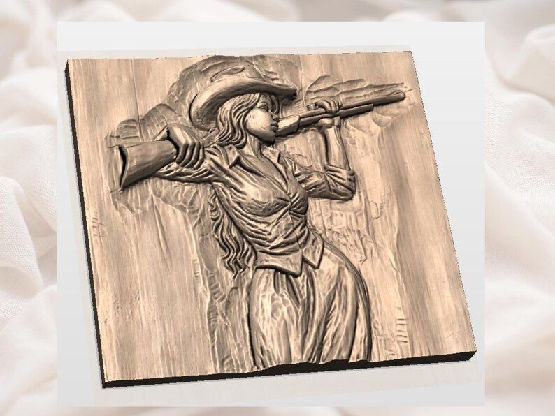 Cowgirl with Rifle Resting on Her Shoulder Relief STL bas-relief STL — view 2