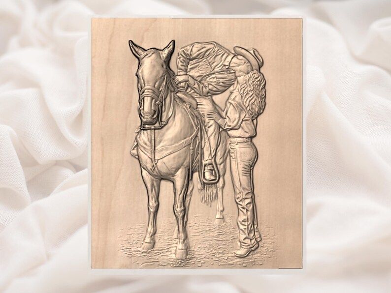 Cowboy Kissing His Cowgirl Beside the Horse Bas-Relief STL bas-relief STL — view 3