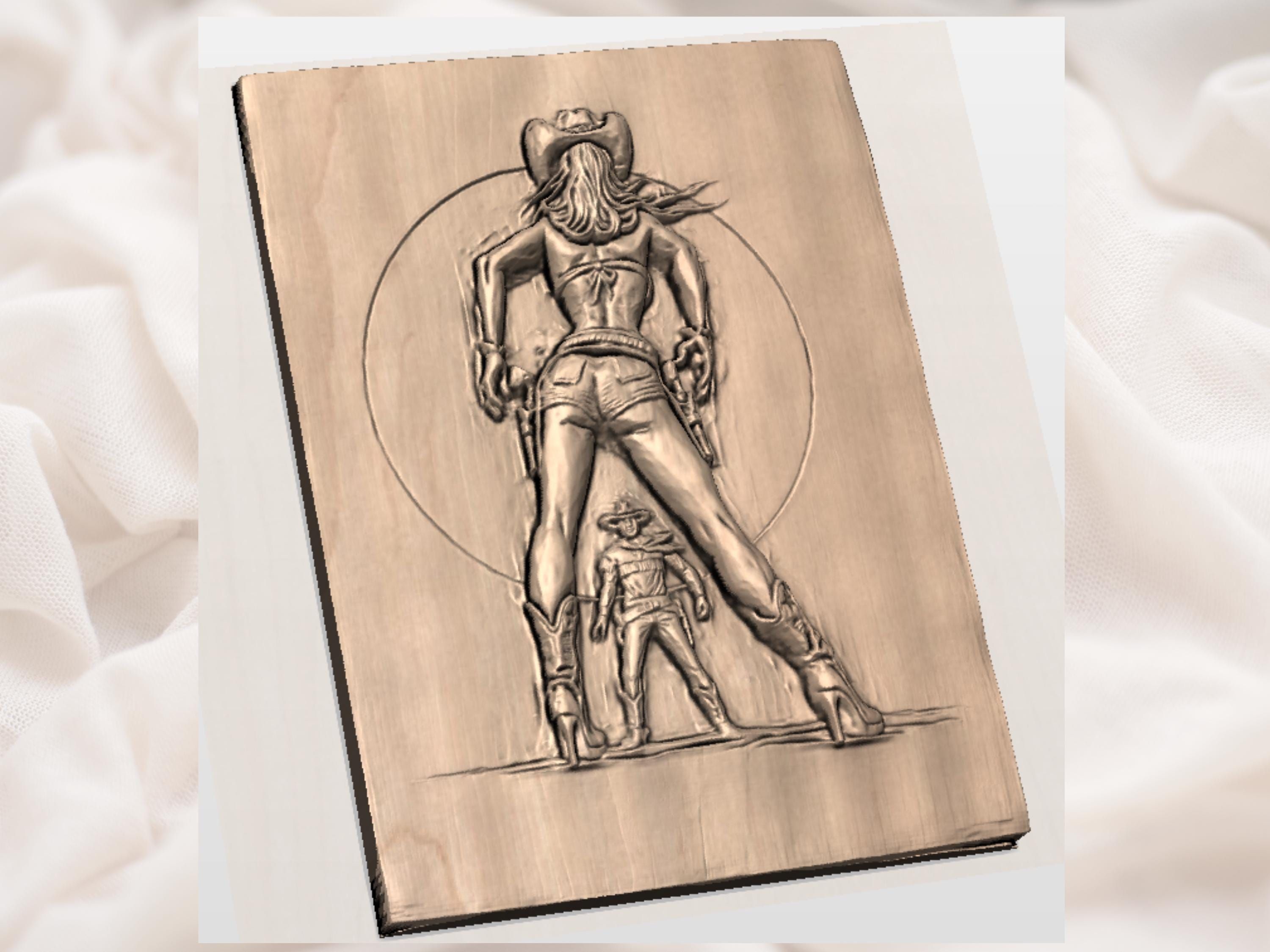 Cowgirl and Gunslinger Western Bas-Relief STL Wall Panel bas-relief STL — view 2
