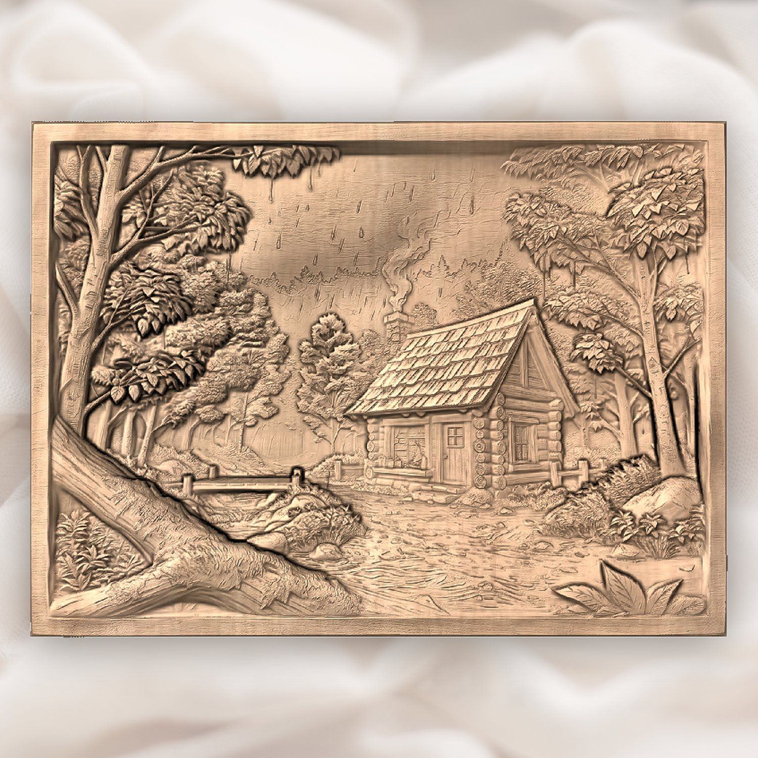 Cozy Autumn Log Cabin Forest Scene CNC Relief STL bas-relief STL — view 4